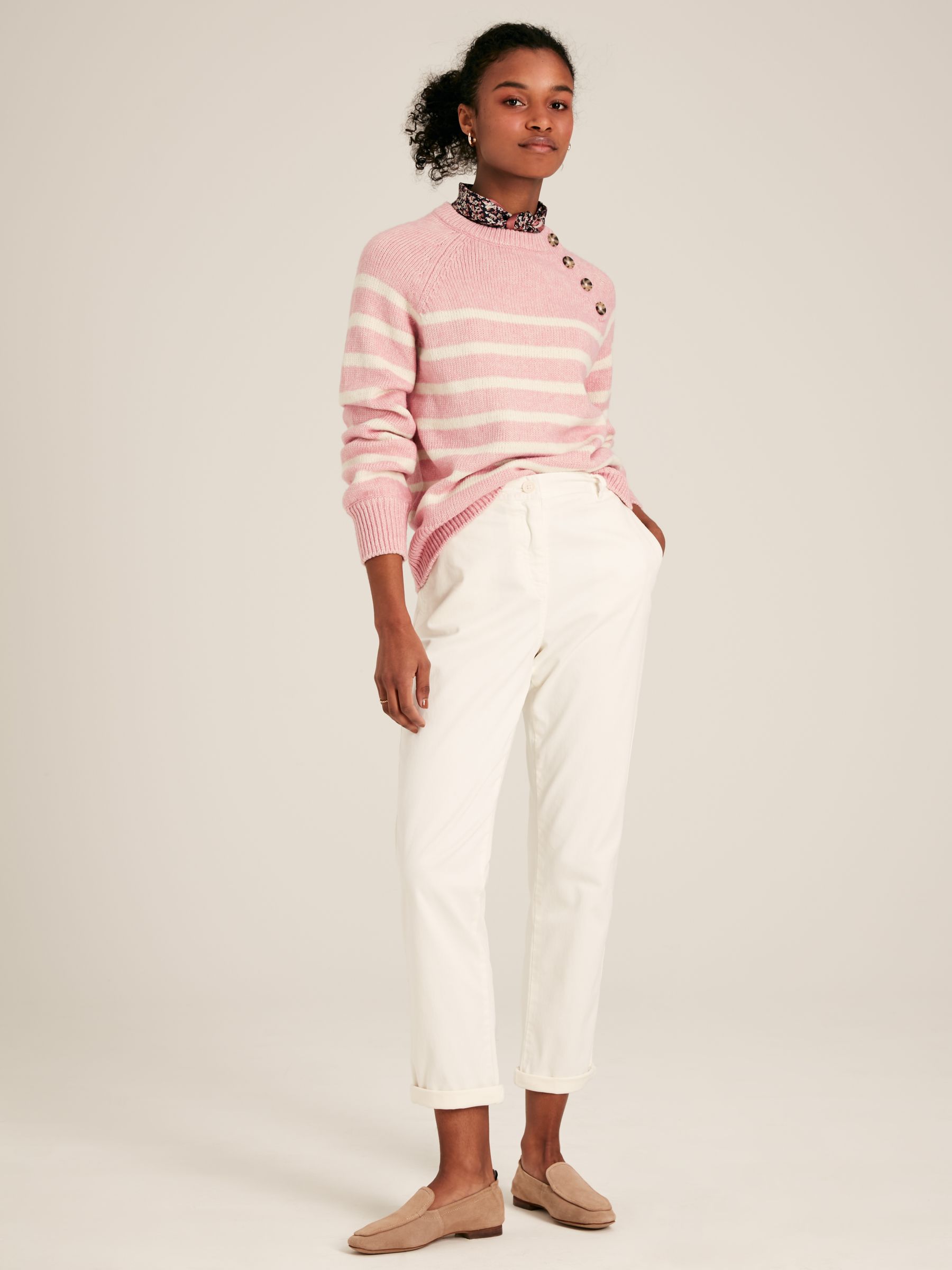 Agnes Pink Striped Button Neck Jumper - Image 3 of 6