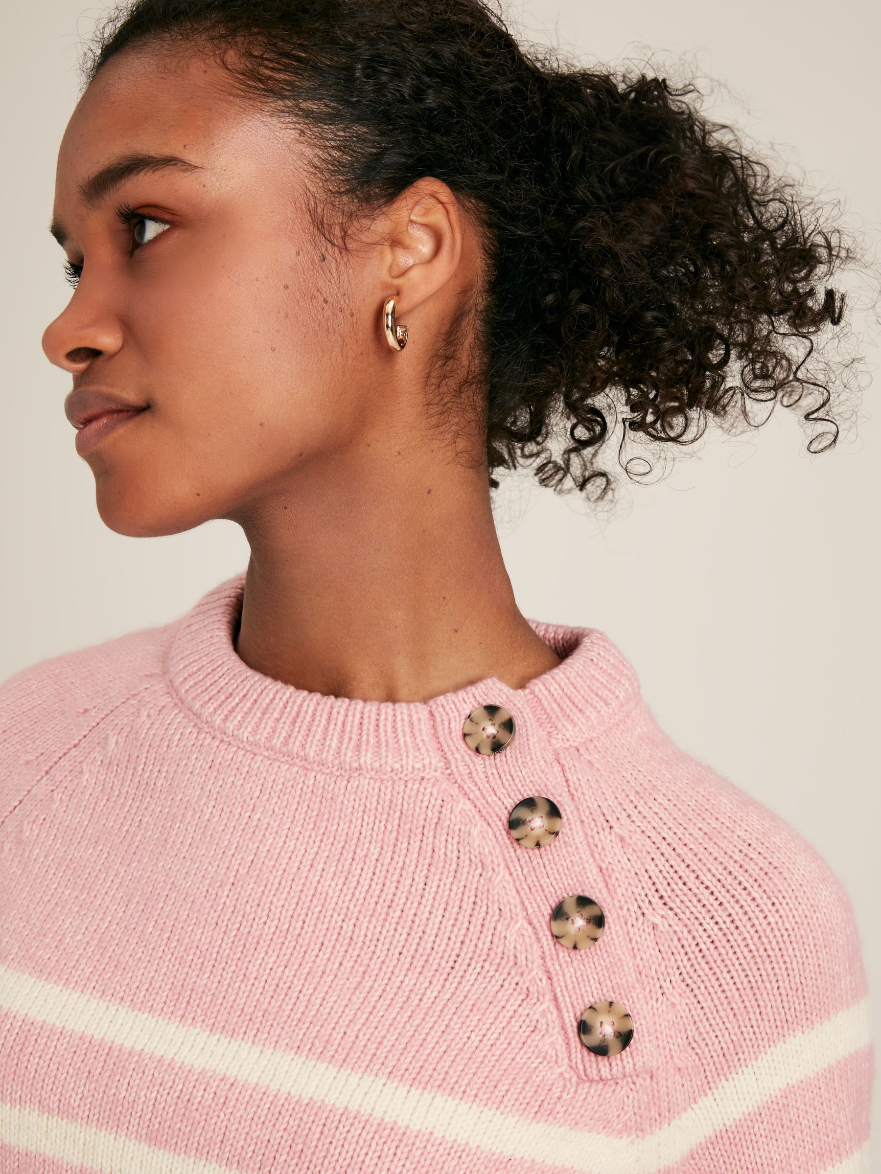 Agnes Pink Striped Button Neck Jumper - Image 4 of 6