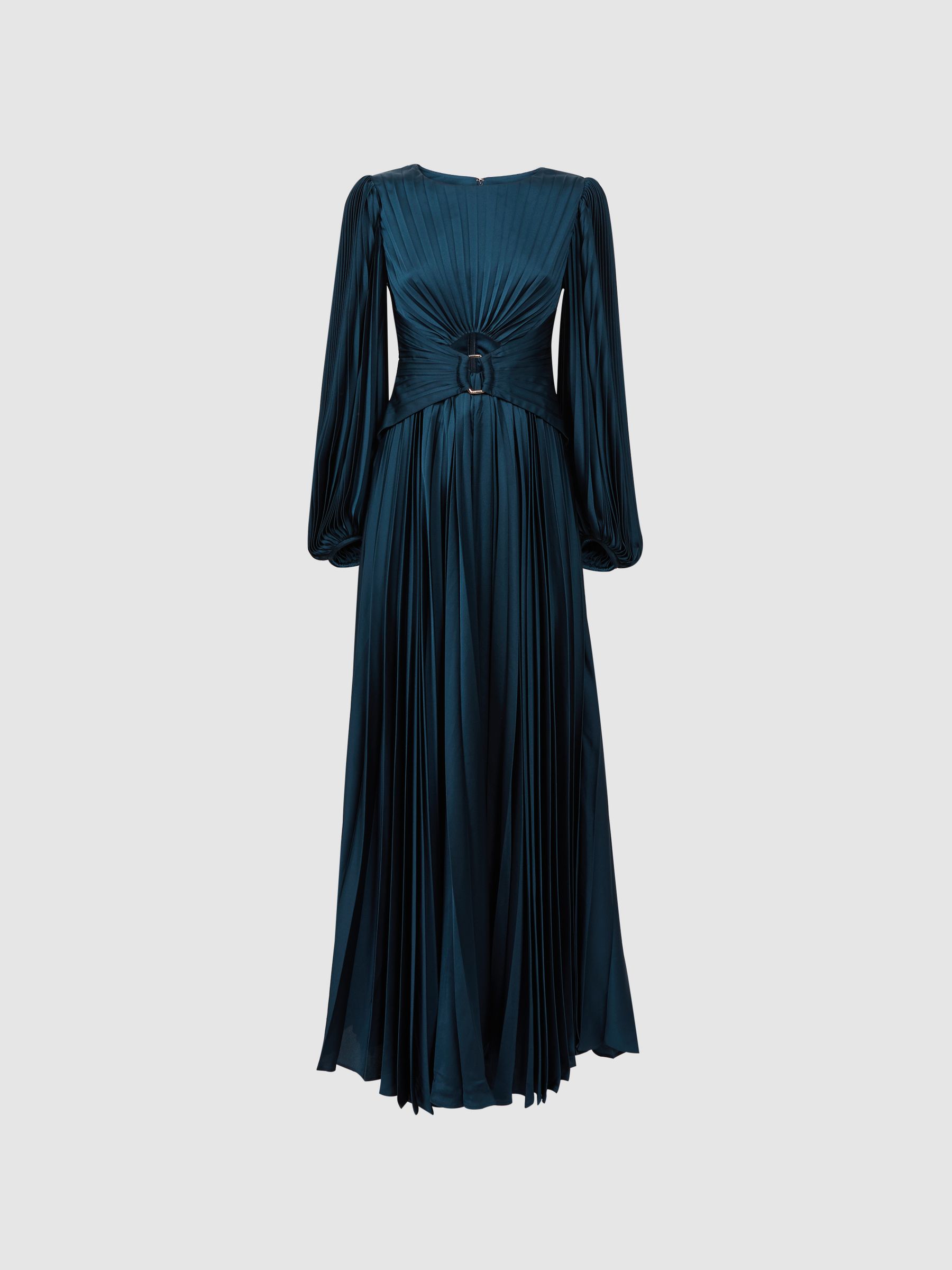 Acler Pleated Blouson Sleeve Midi Dress in Sea Blue - Image 2 of 7