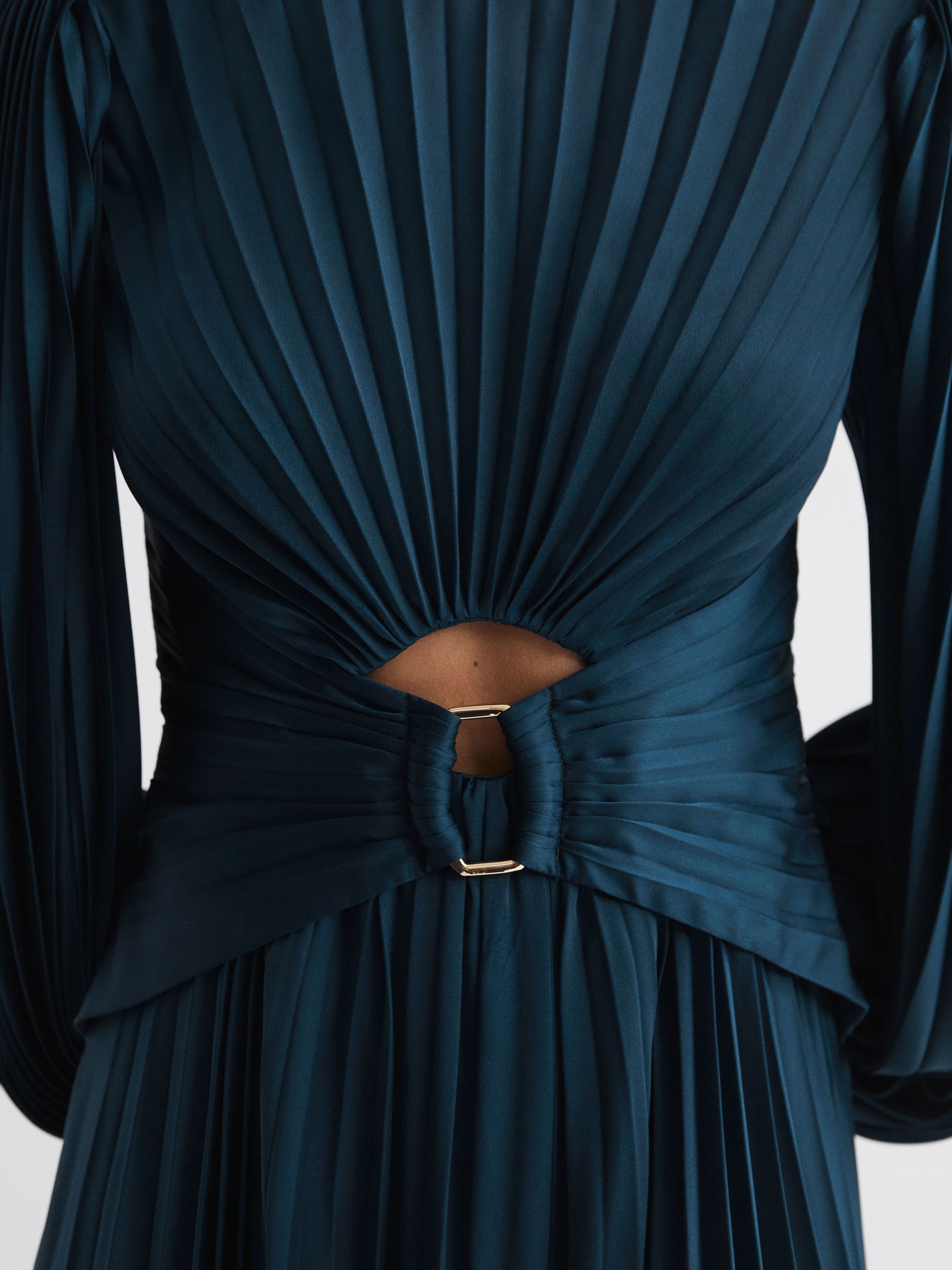 Acler Pleated Blouson Sleeve Midi Dress in Sea Blue - Image 3 of 7