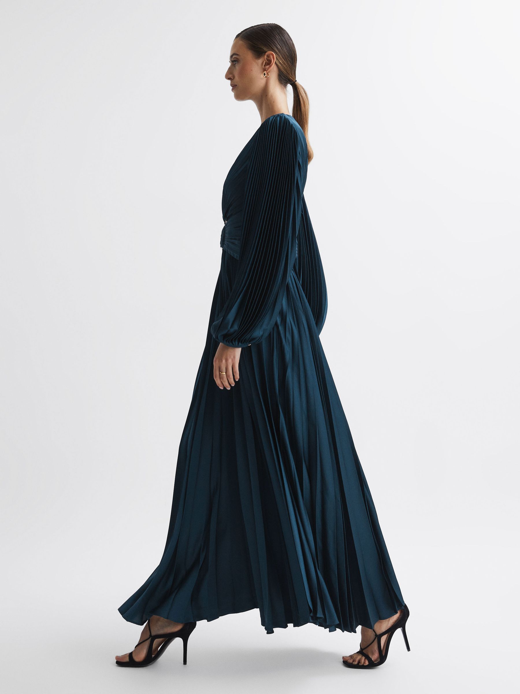 Acler Pleated Blouson Sleeve Midi Dress in Sea Blue - Image 4 of 7