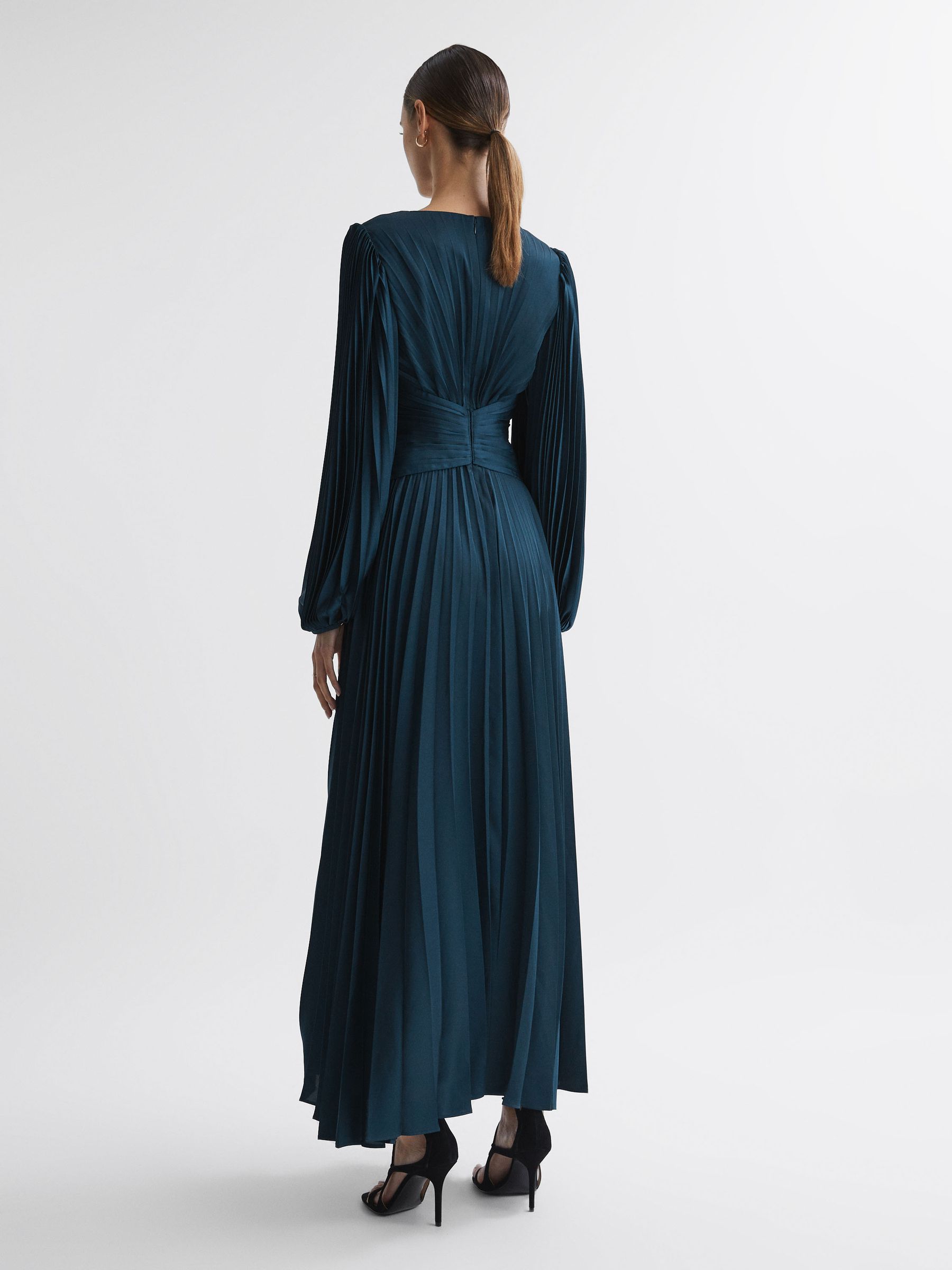 Acler Pleated Blouson Sleeve Midi Dress in Sea Blue - Image 5 of 7