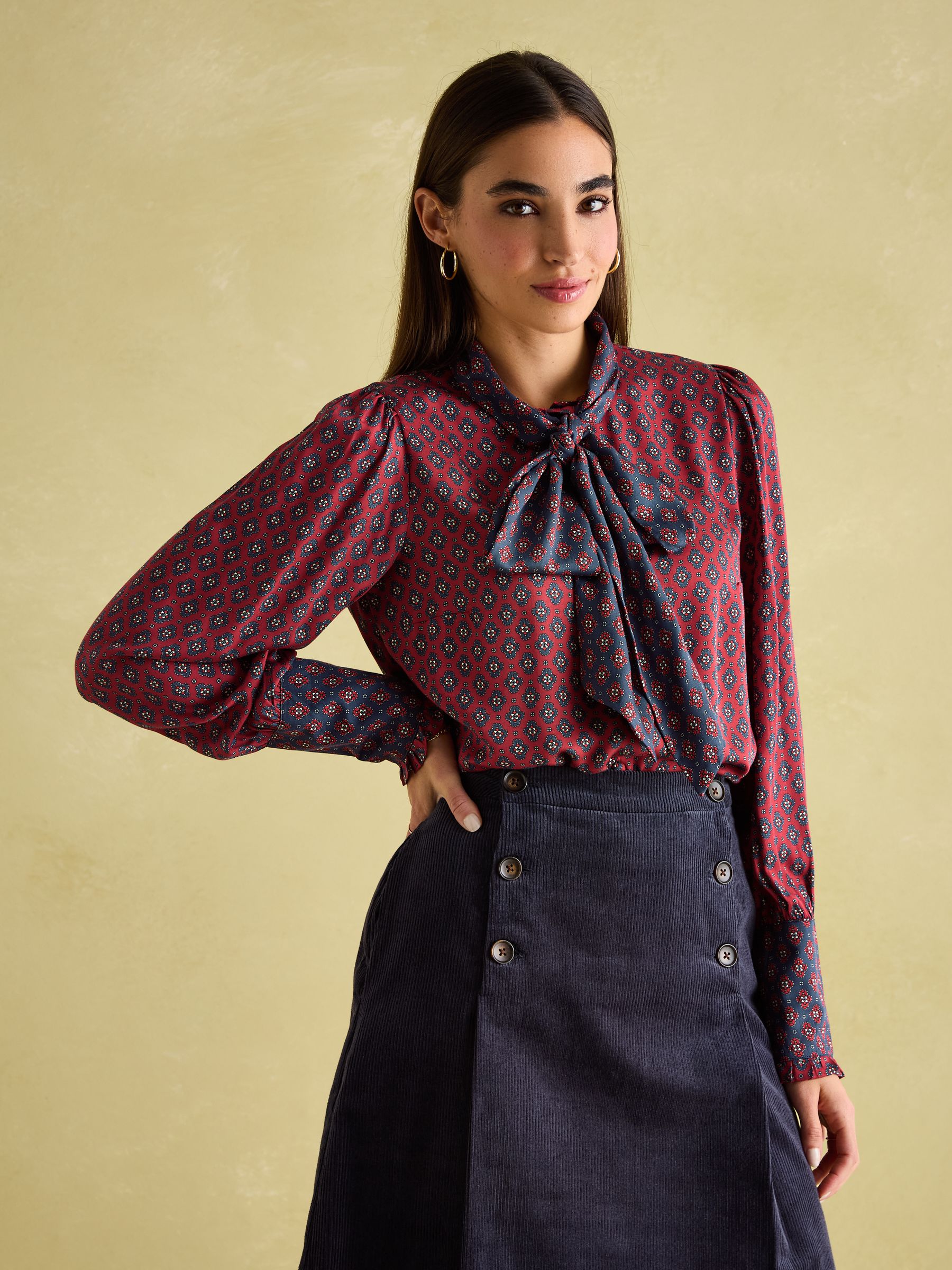 Everly Red Tie Neck Blouse - Image 3 of 6