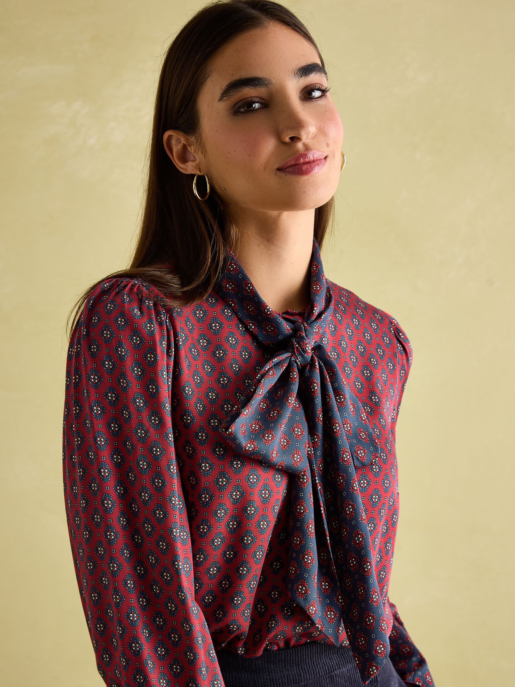 Everly Red Tie Neck Blouse - Image 4 of 6