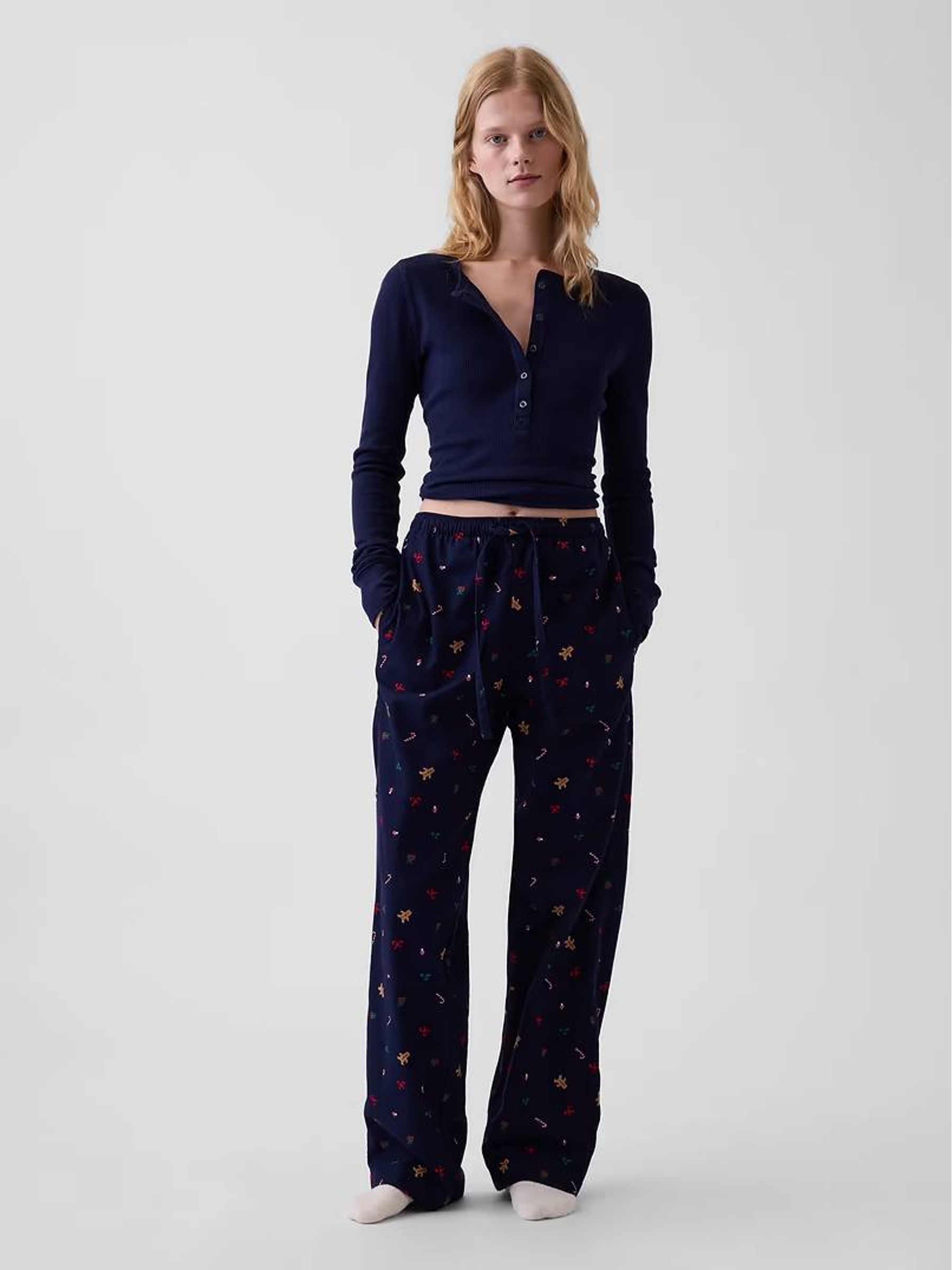 Navy Gingerbread Matching Family Flannel Pyjama Bottoms - Image 2 of 7