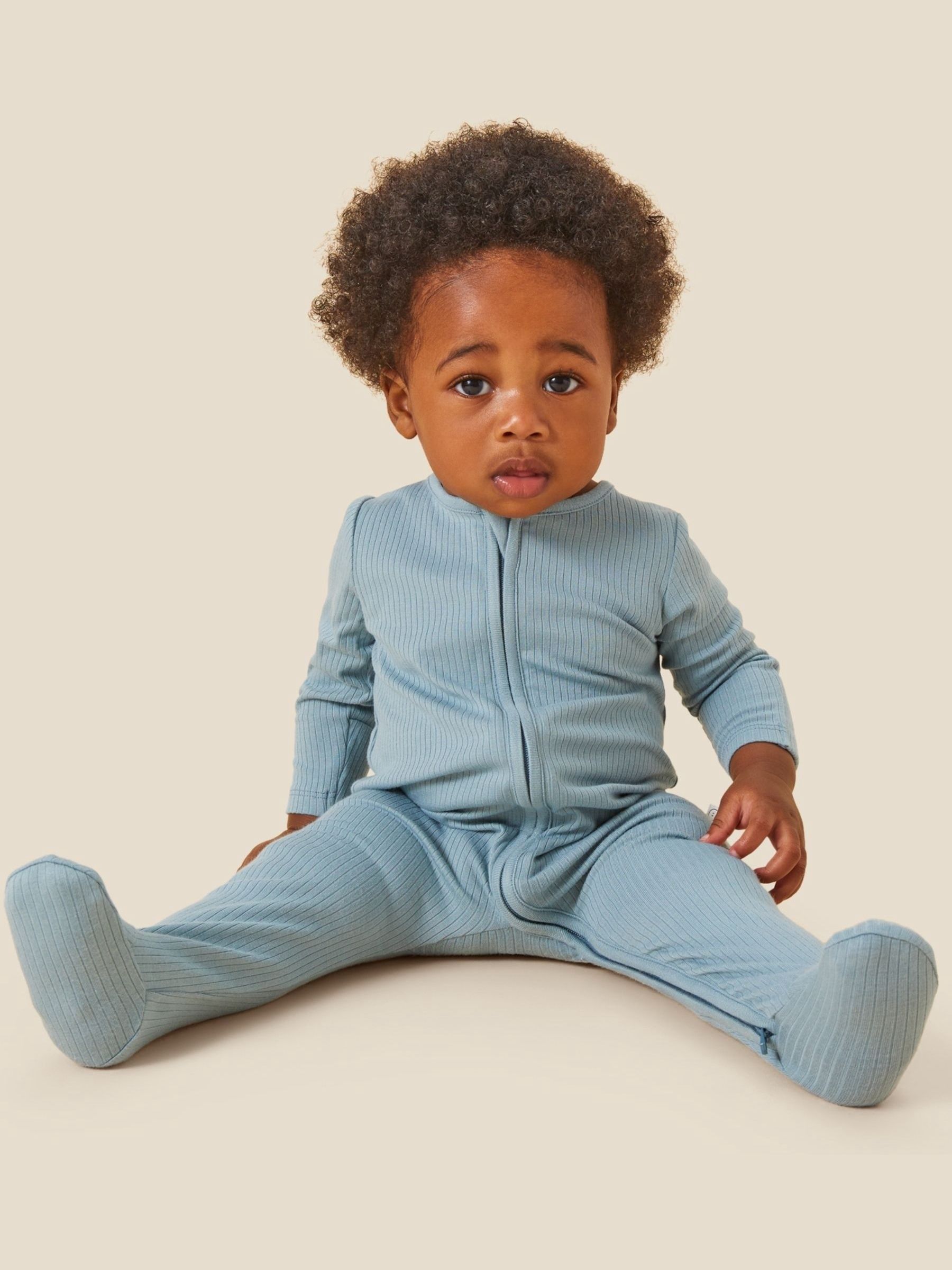 MORI Blue Stretch Supersoft 2 Way Zip Sleepsuit - Image 2 of 6