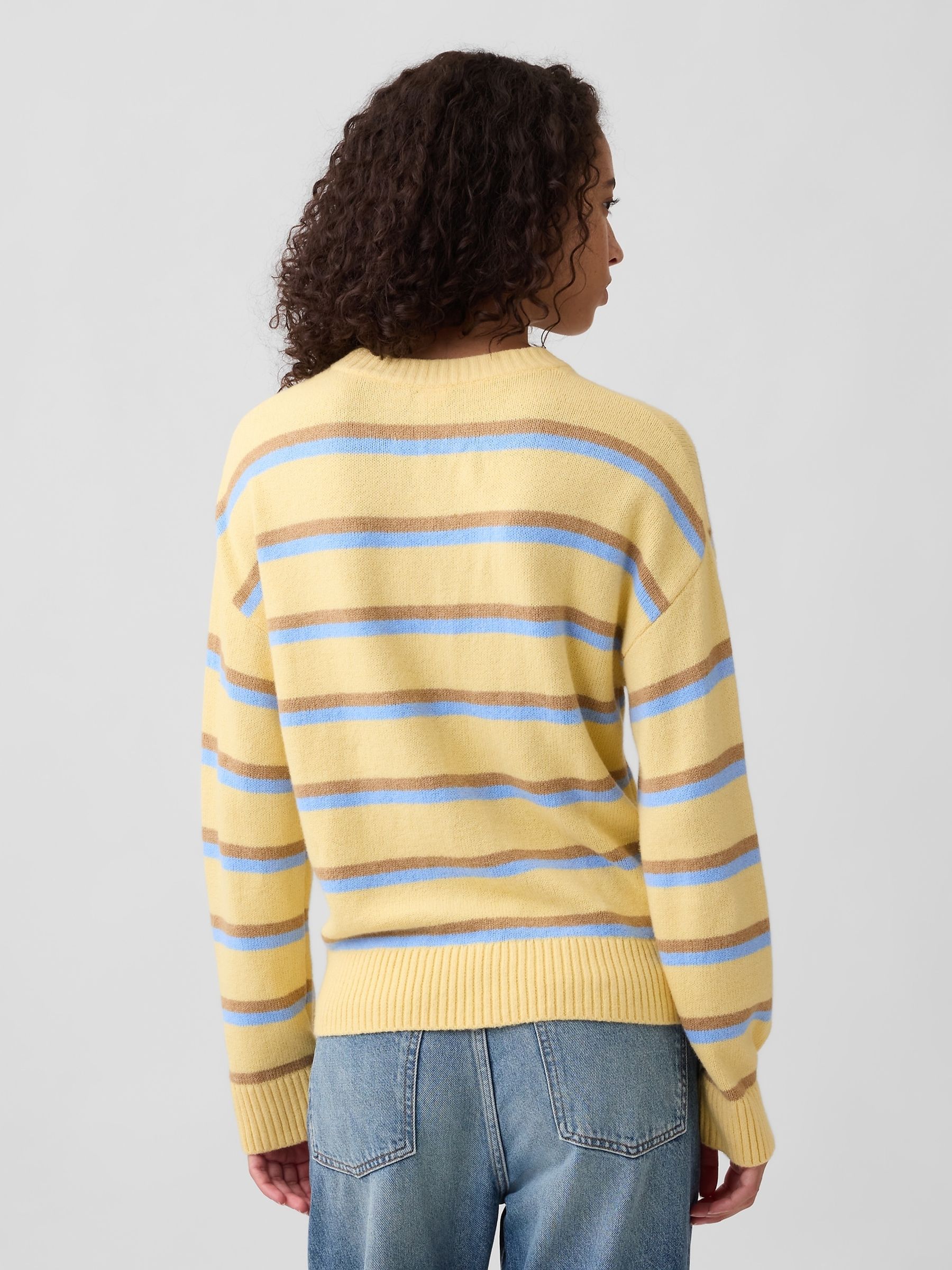 Yellow Stripe CashSoft Relaxed Crew Neck Jumper - Image 2 of 5