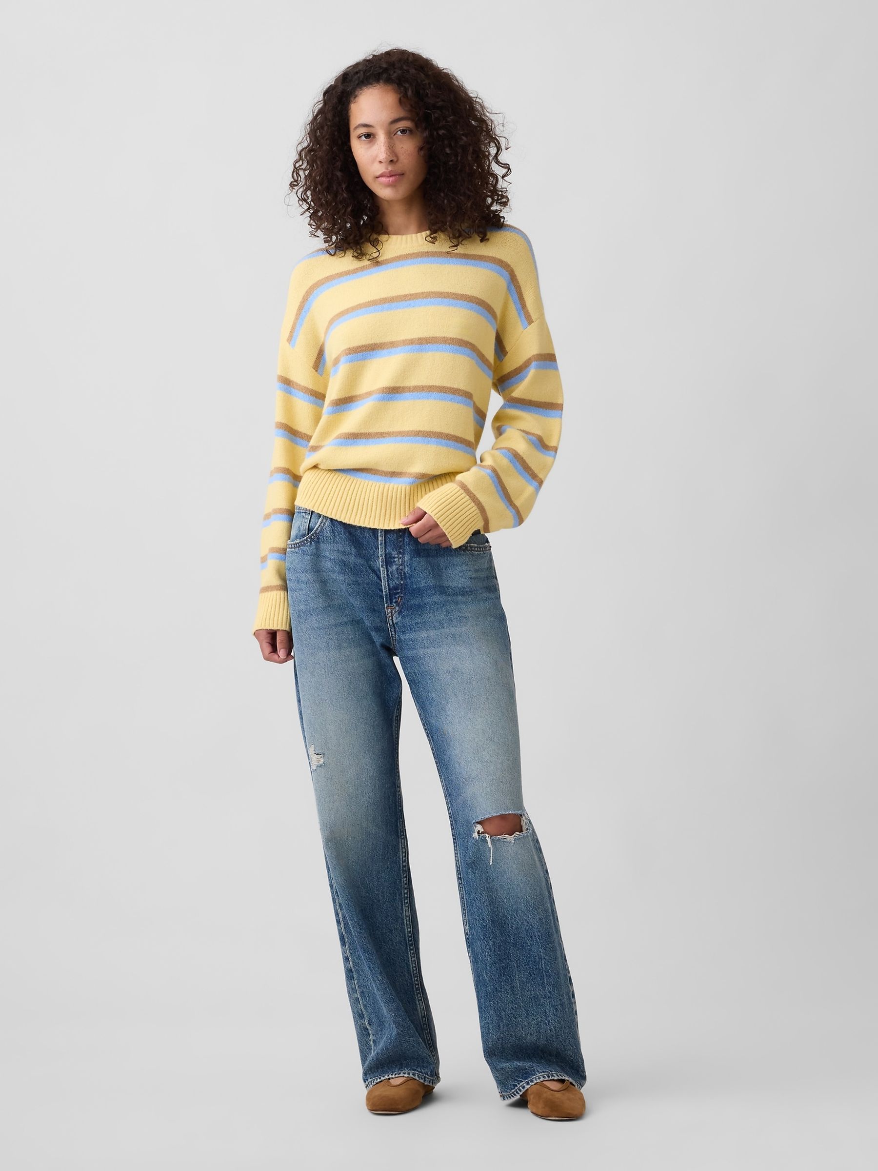 Yellow Stripe CashSoft Relaxed Crew Neck Jumper - Image 3 of 5