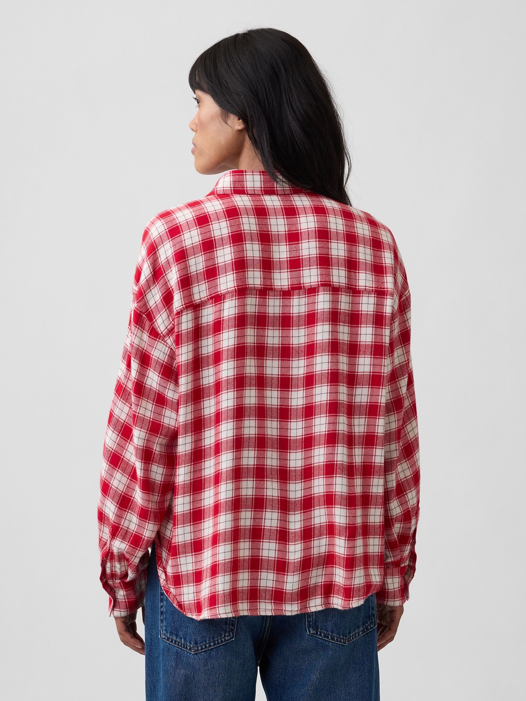 Red Check Oversized Flannel Shirt - Image 2 of 5