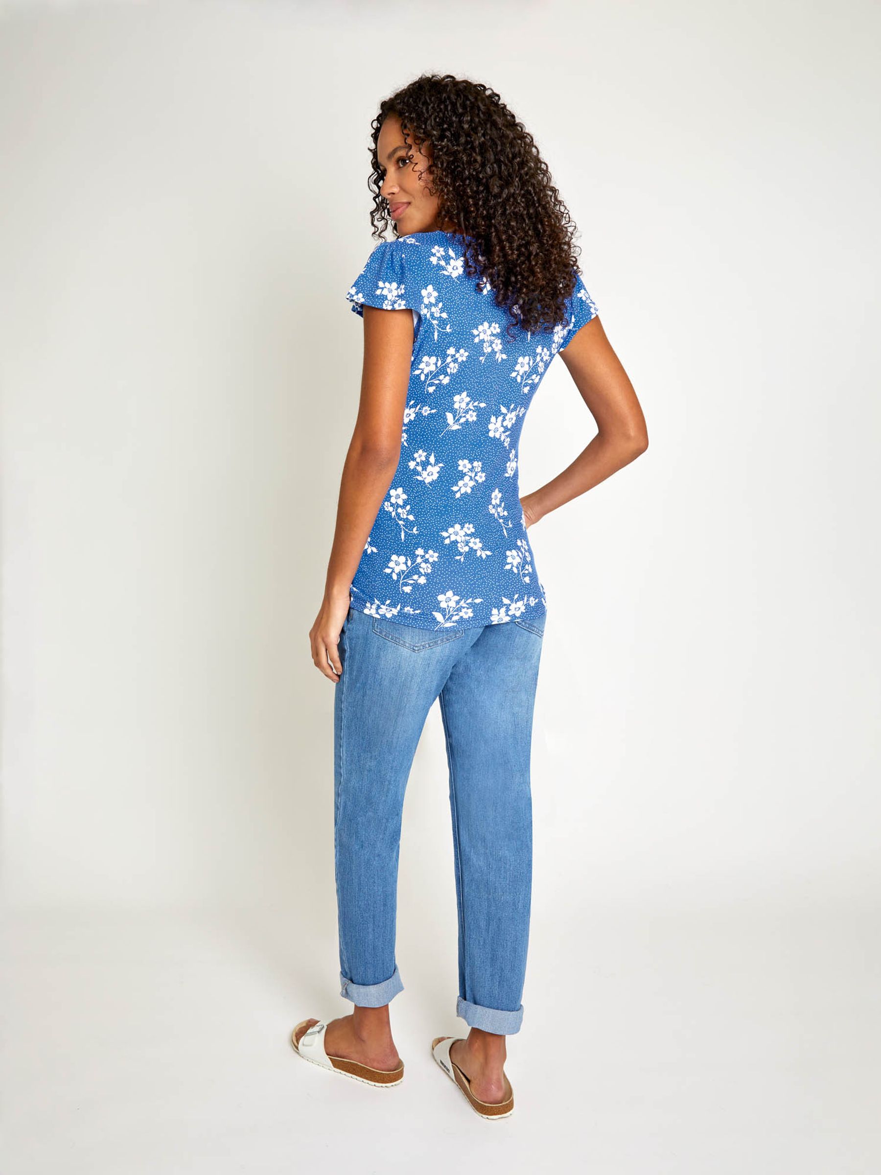 Blue Floral Print Wrap Maternity & Nursing T-Shirt - Image 2 of 5