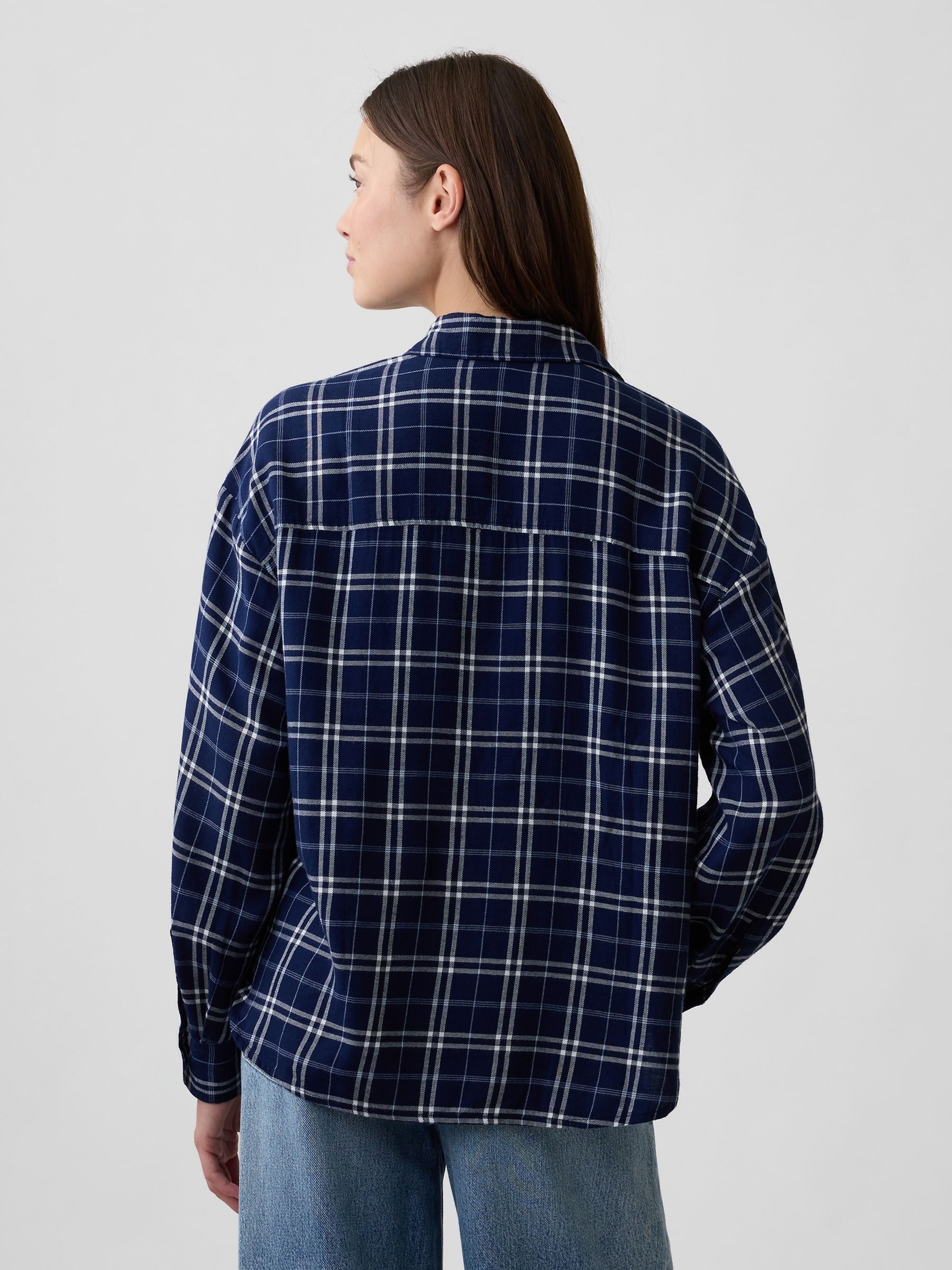 Navy Check Oversized Flannel Shirt - Image 2 of 5