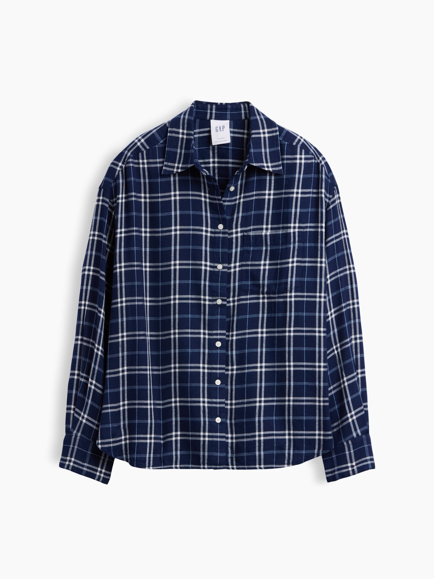 Navy Check Oversized Flannel Shirt - Image 5 of 5