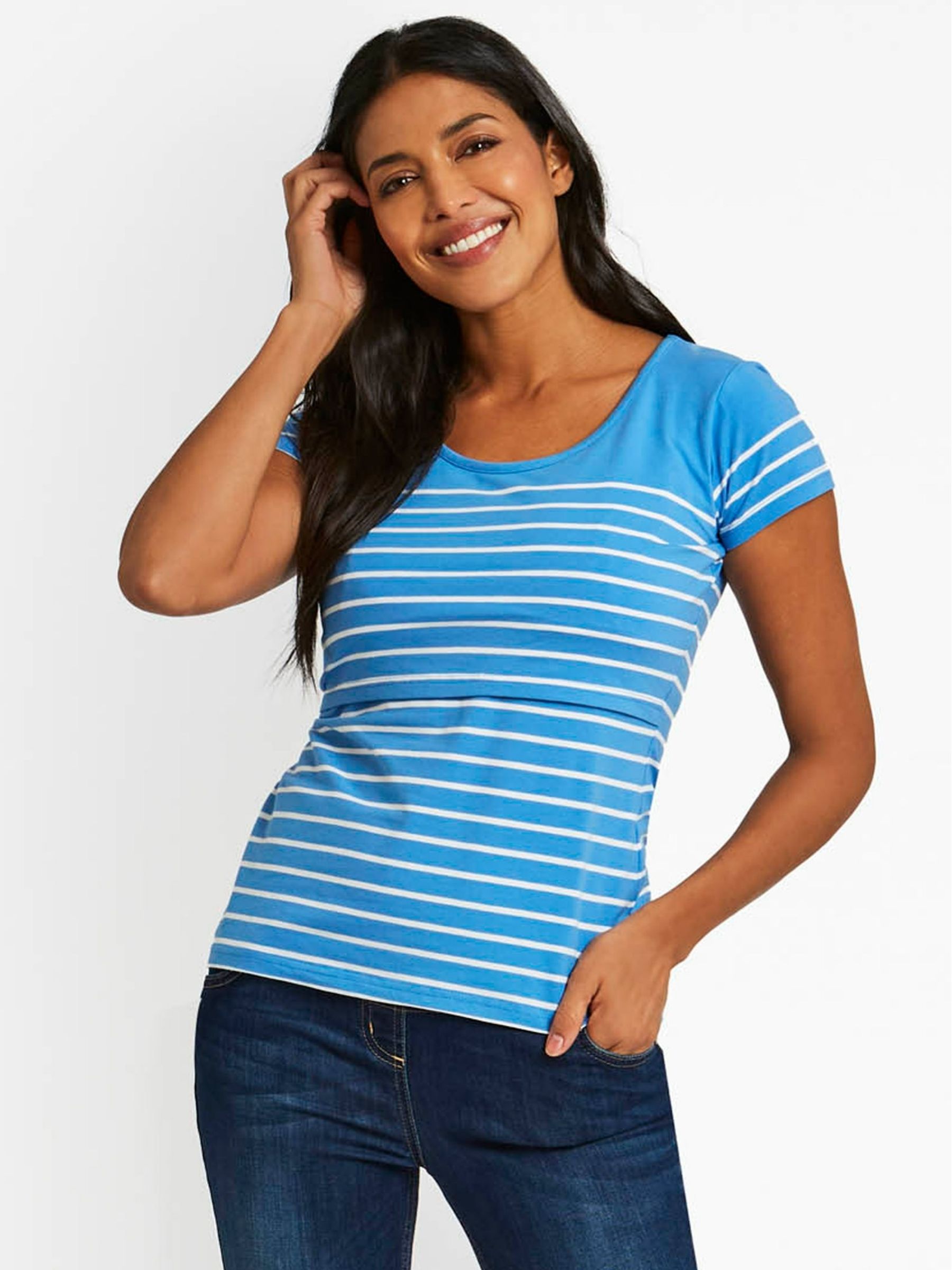 Blue Breton Stripe Nursing T-Shirt - Image 1 of 3