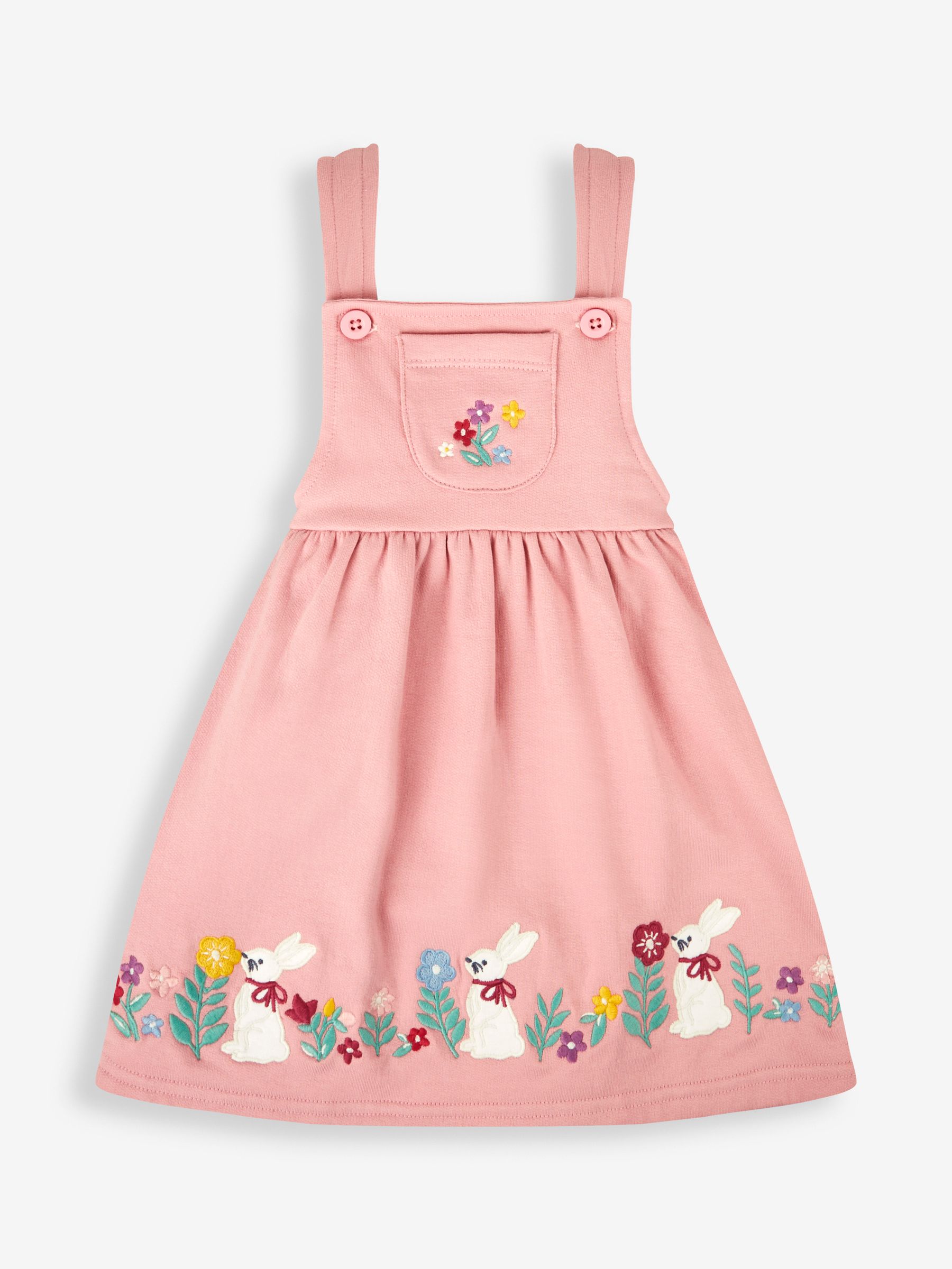 Pink Bunny Floral Girls' 2-Piece Appliqué Pinafore Dress & Top Set - Image 2 of 6