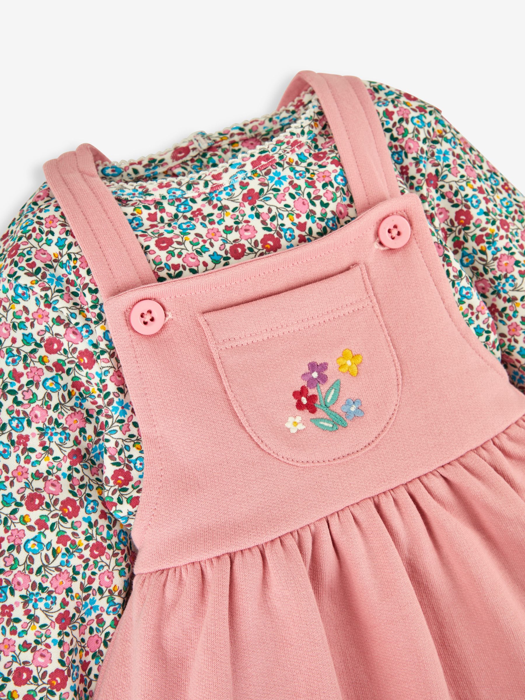 Pink Bunny Floral Girls' 2-Piece Appliqué Pinafore Dress & Top Set - Image 4 of 6
