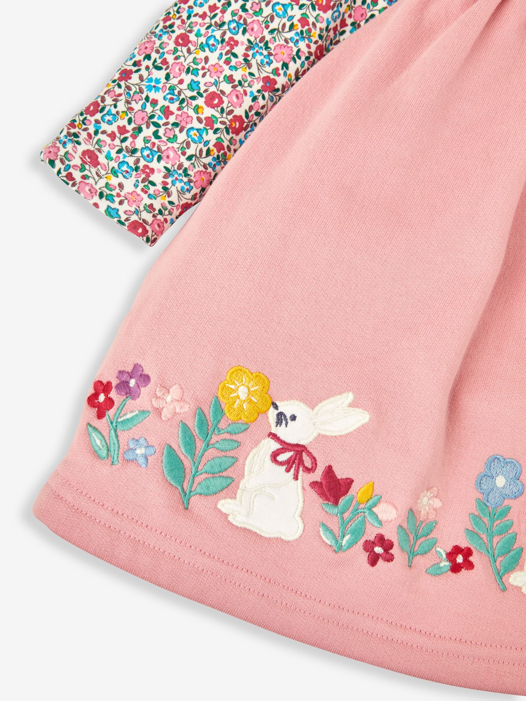 Pink Bunny Floral Girls' 2-Piece Appliqué Pinafore Dress & Top Set - Image 5 of 6
