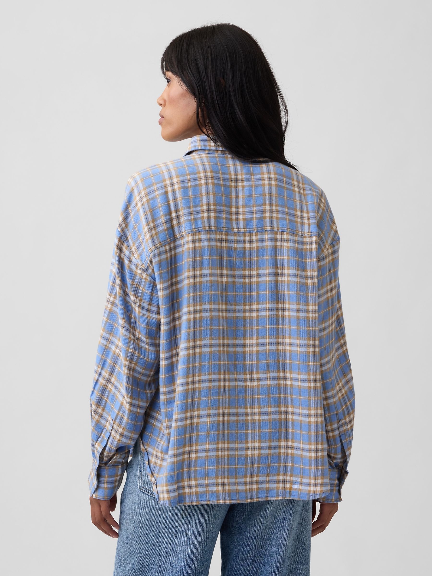 Blue Check Oversized Flannel Shirt - Image 2 of 5