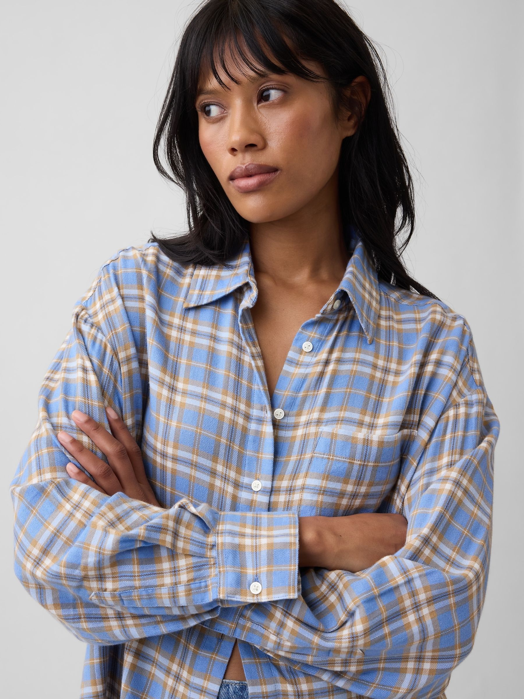 Blue Check Oversized Flannel Shirt - Image 4 of 5