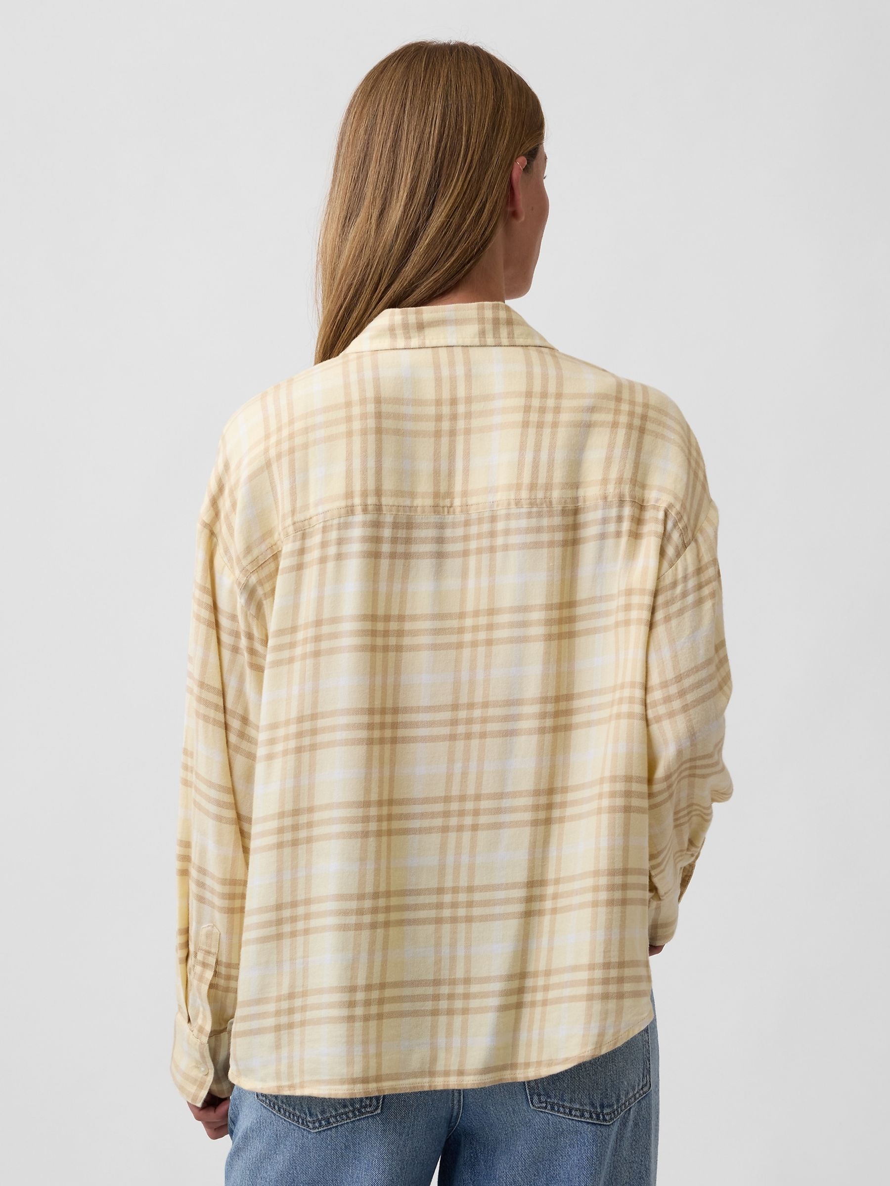 Yellow Check Oversized Flannel Shirt - Image 2 of 5