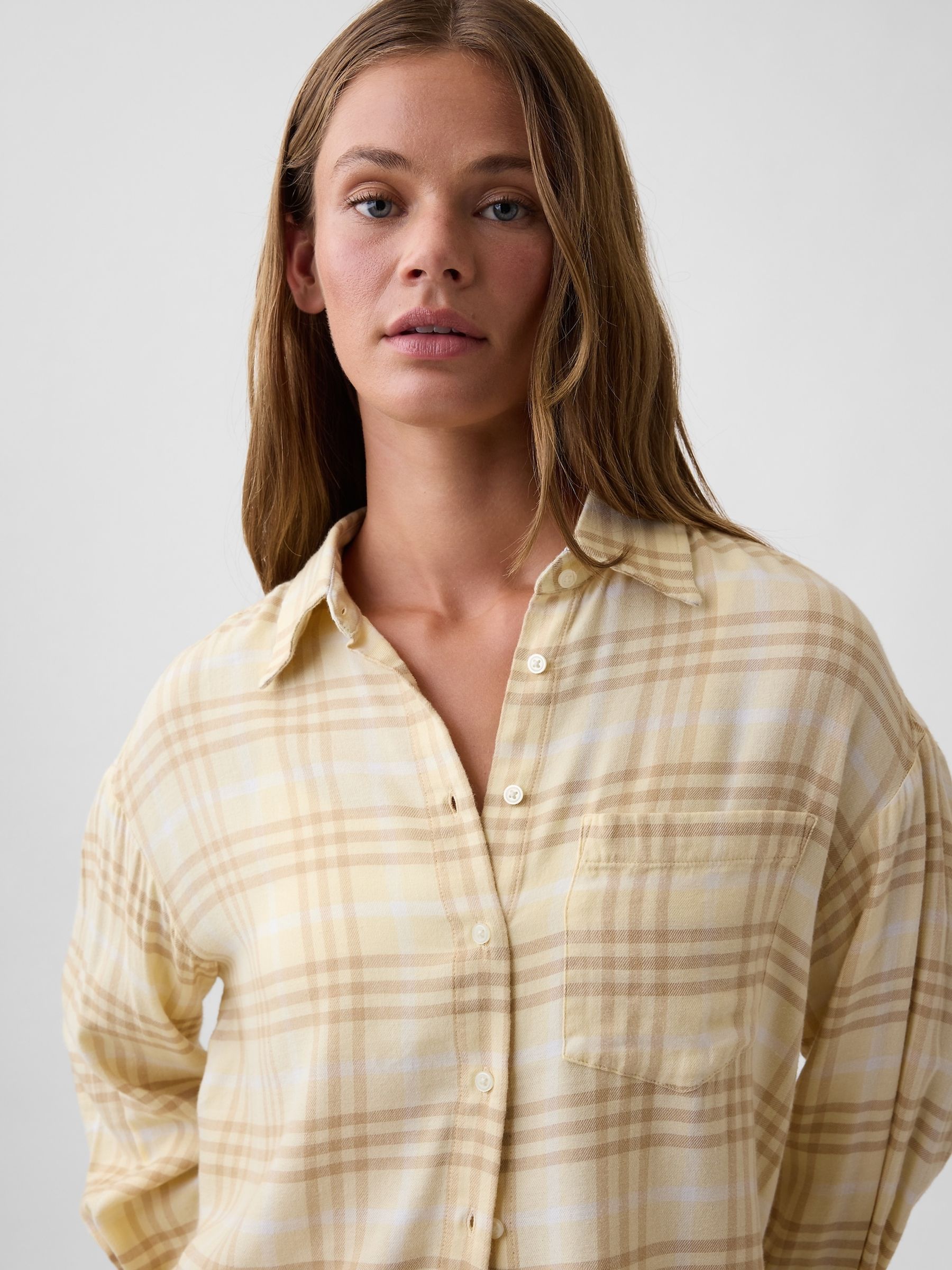 Yellow Check Oversized Flannel Shirt - Image 4 of 5