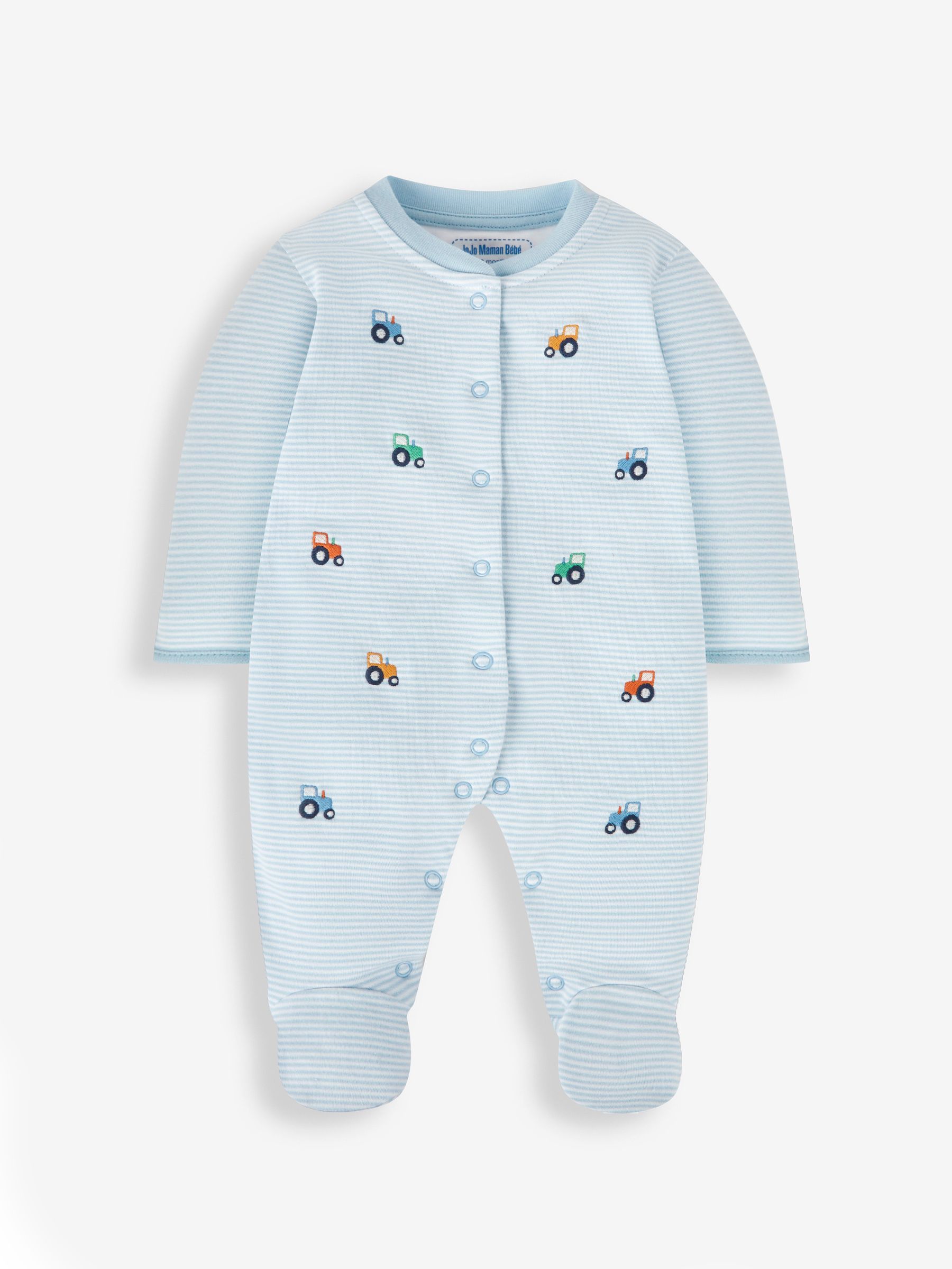 Blue Tractor Embroidered Cotton Baby Sleepsuit - Image 3 of 5
