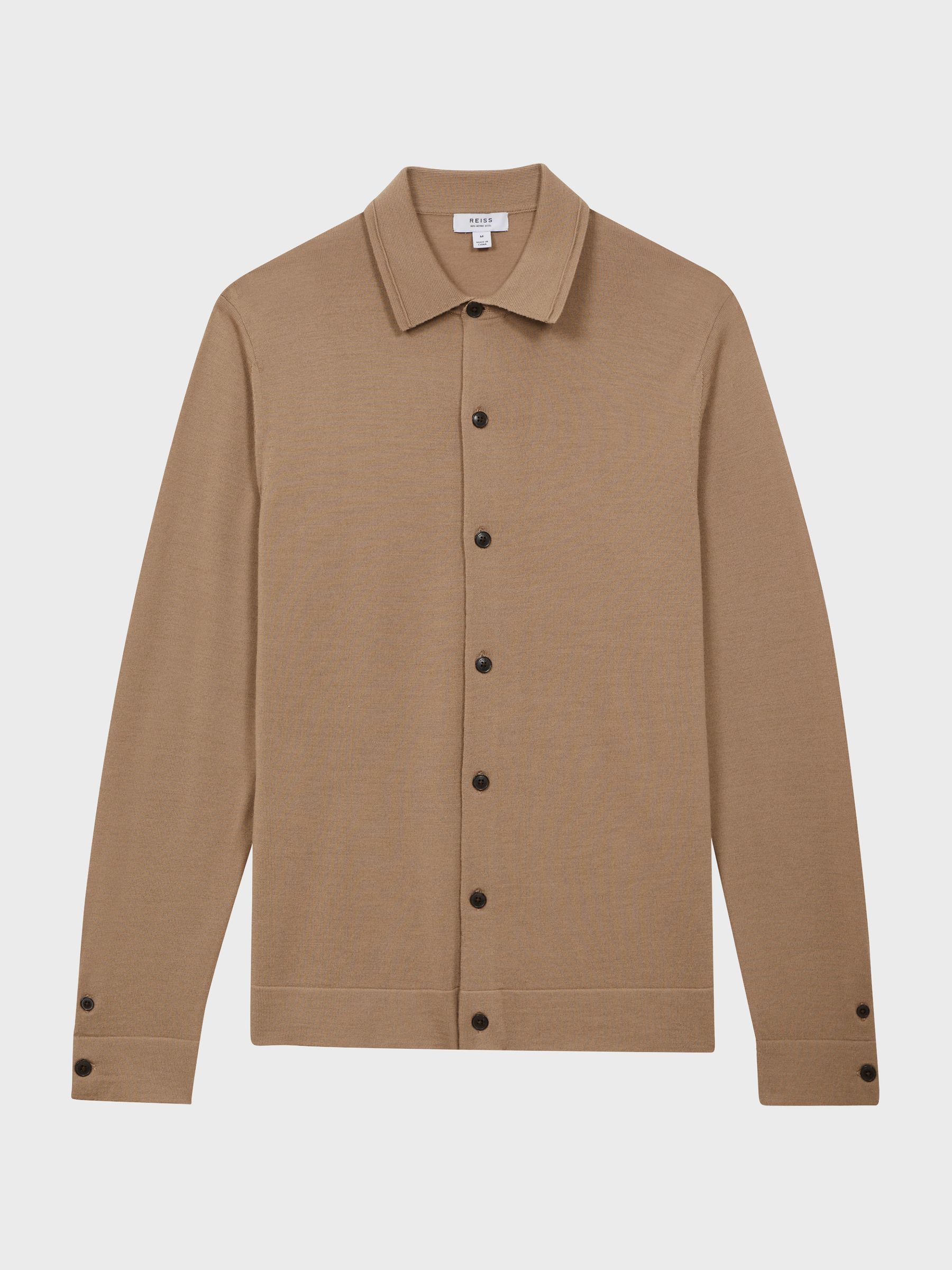 Merino Wool Button-Through Cardigan in Camel - Image 2 of 5