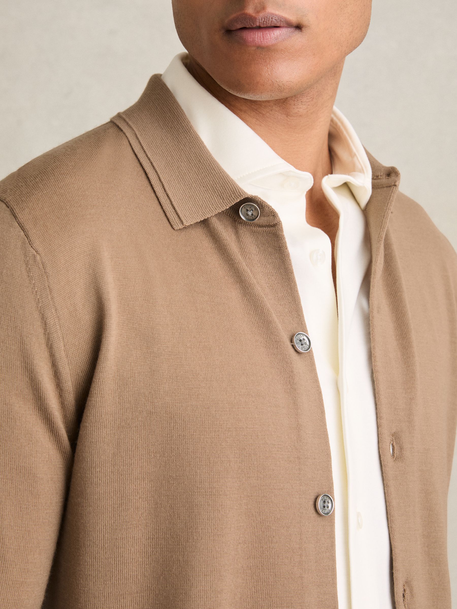 Merino Wool Button-Through Cardigan in Camel - Image 4 of 5