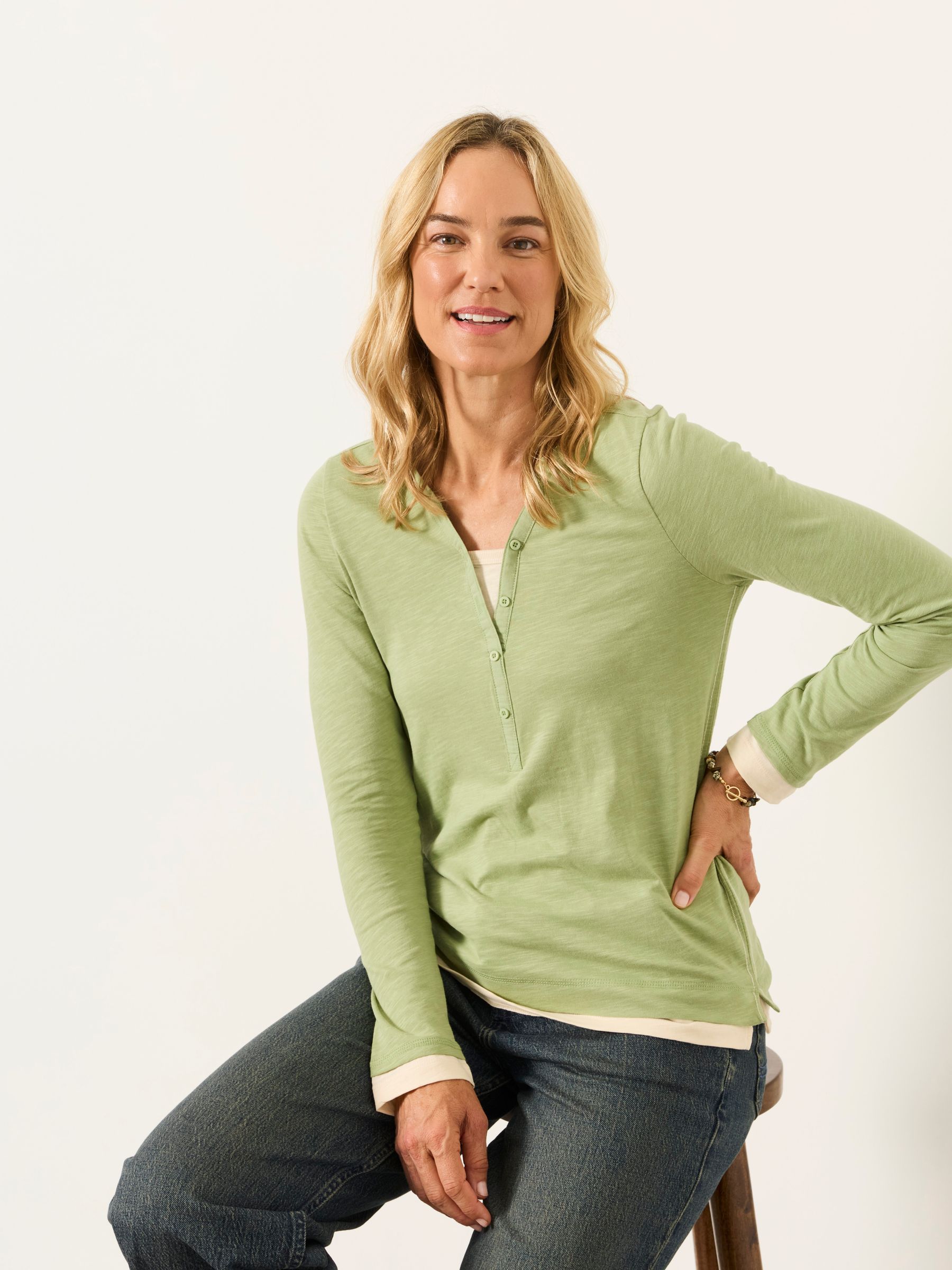 Mia Light Green Henley Top - Image 5 of 5