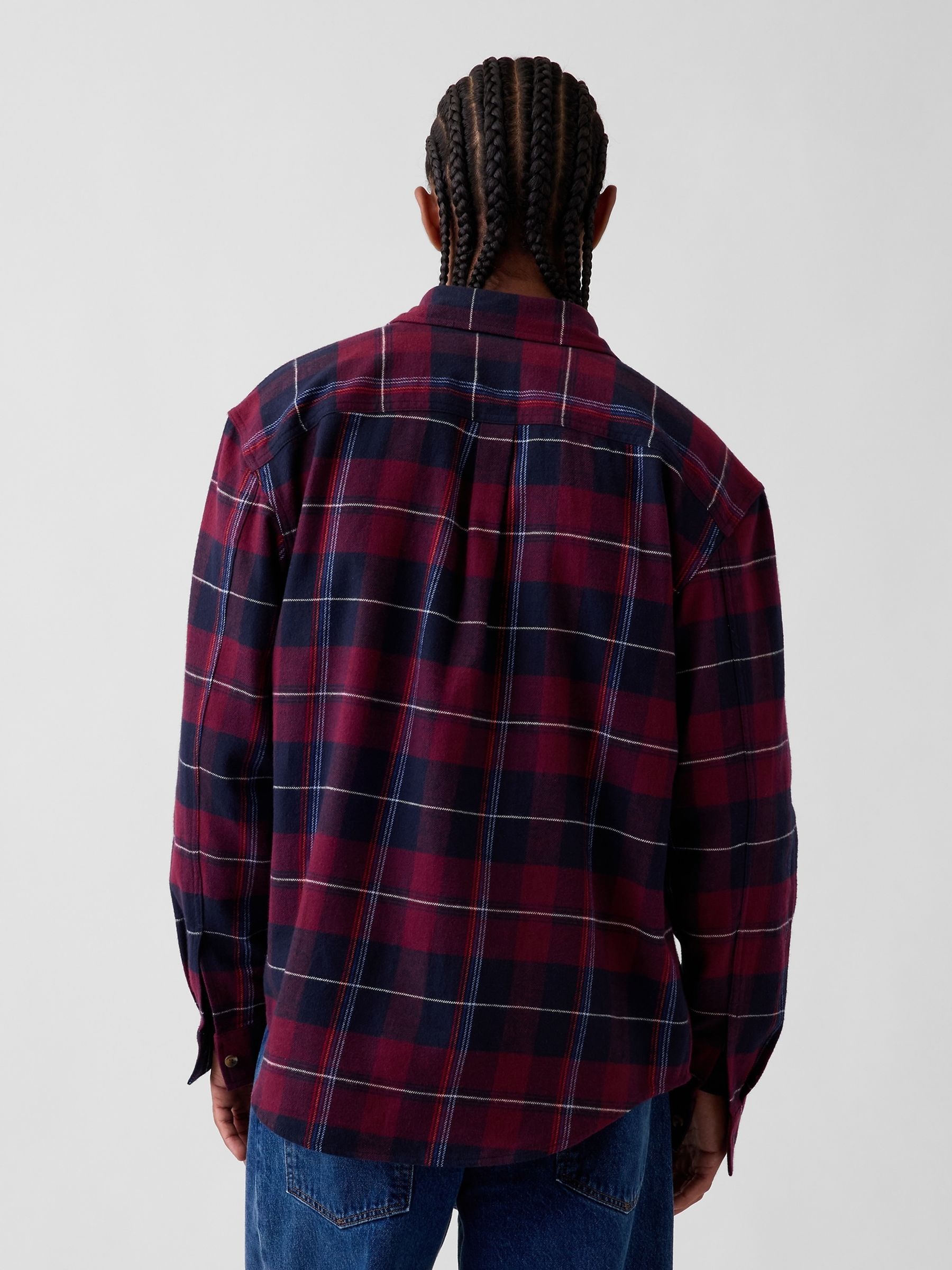Burgundy Red & Navy Check Relaxed Flannel Shirt - Image 2 of 4 Burgundy Red & Navy Check Relaxed Flannel Shirt - Image 2 of 4