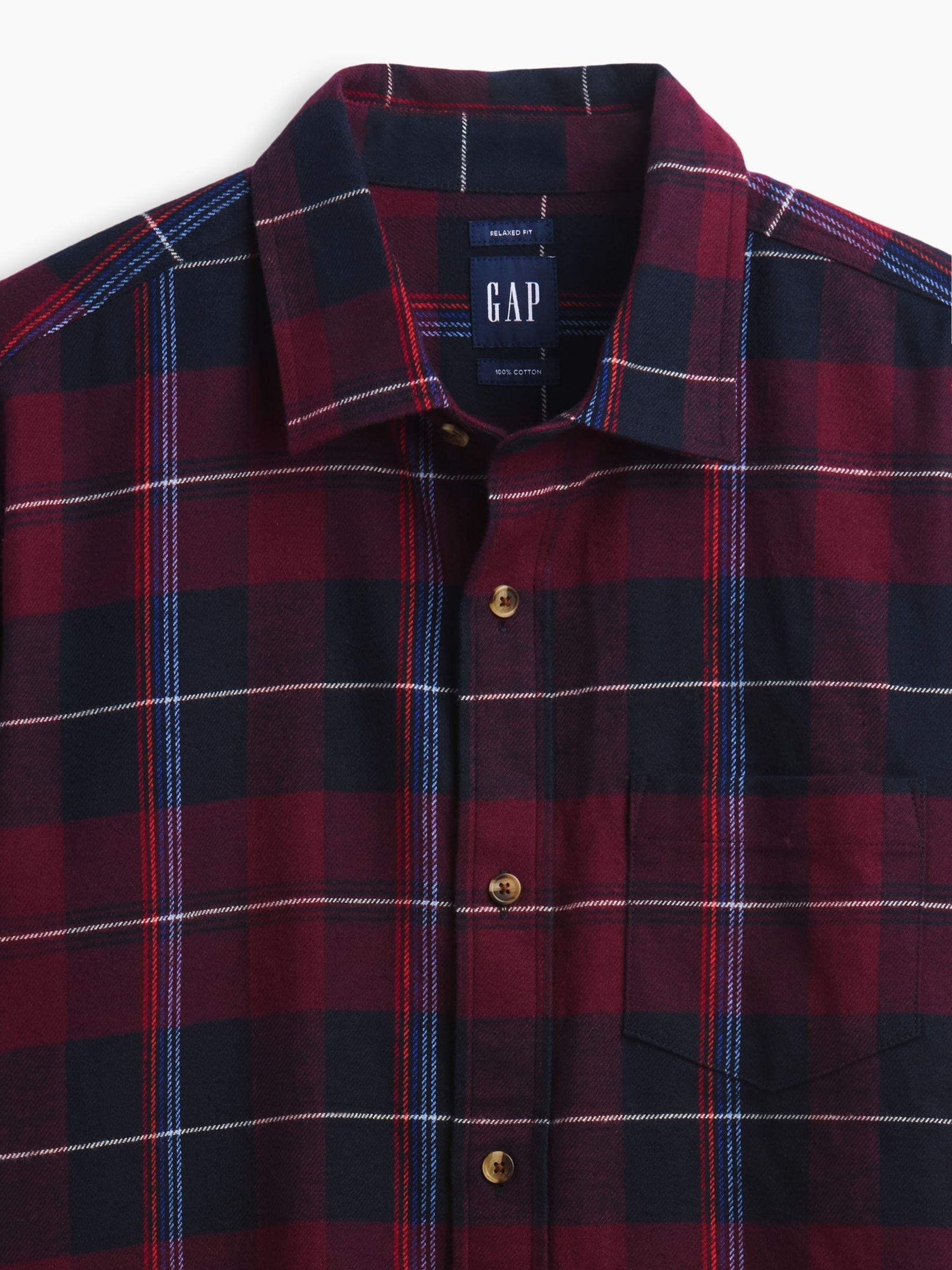 Burgundy Red & Navy Check Relaxed Flannel Shirt - Image 4 of 4 Burgundy Red & Navy Check Relaxed Flannel Shirt - Image 4 of 4