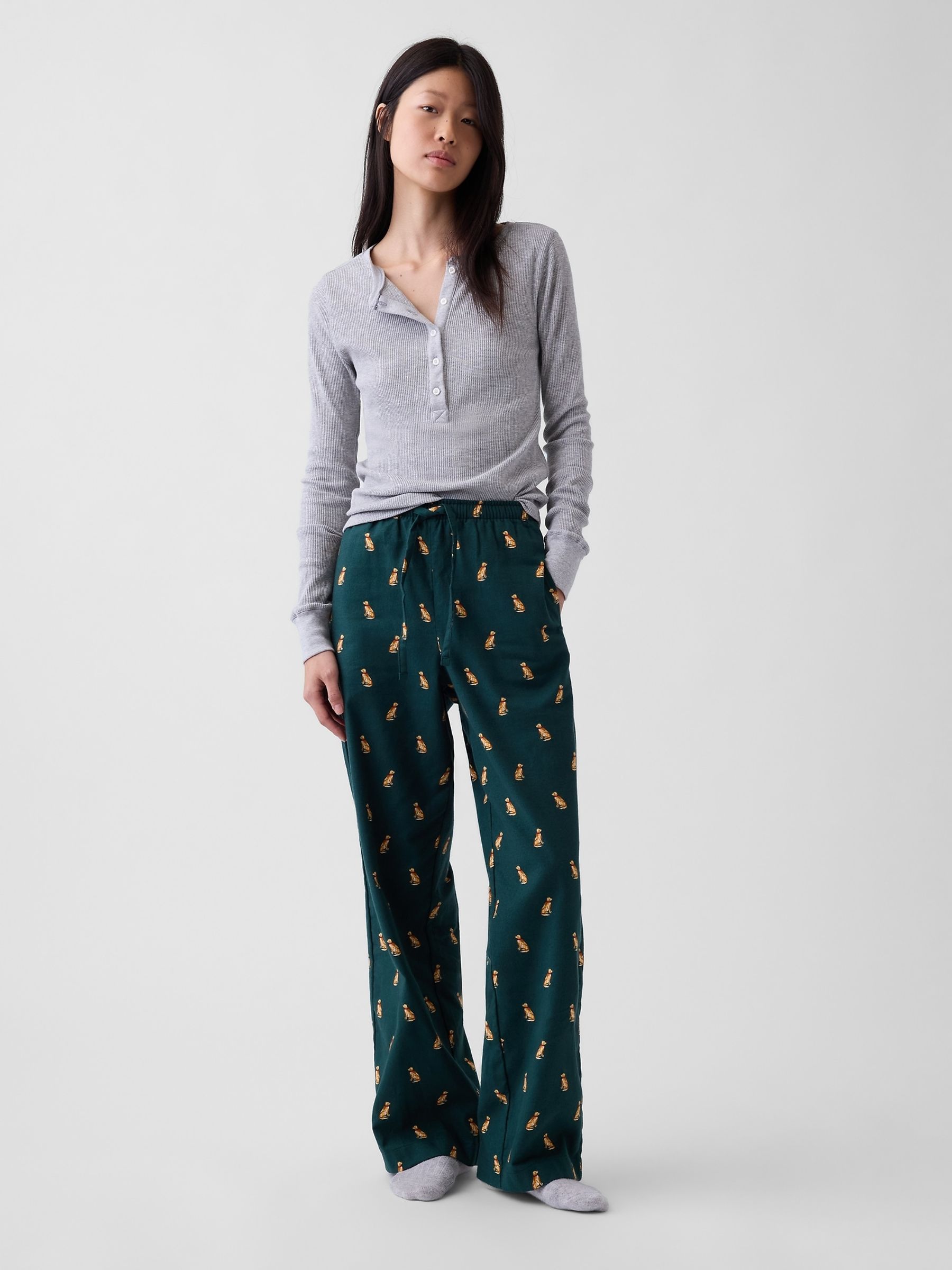 Green Dog Print Softest Flannel Pyjama Bottoms - Image 2 of 5 Green Dog Print Softest Flannel Pyjama Bottoms - Image 2 of 5