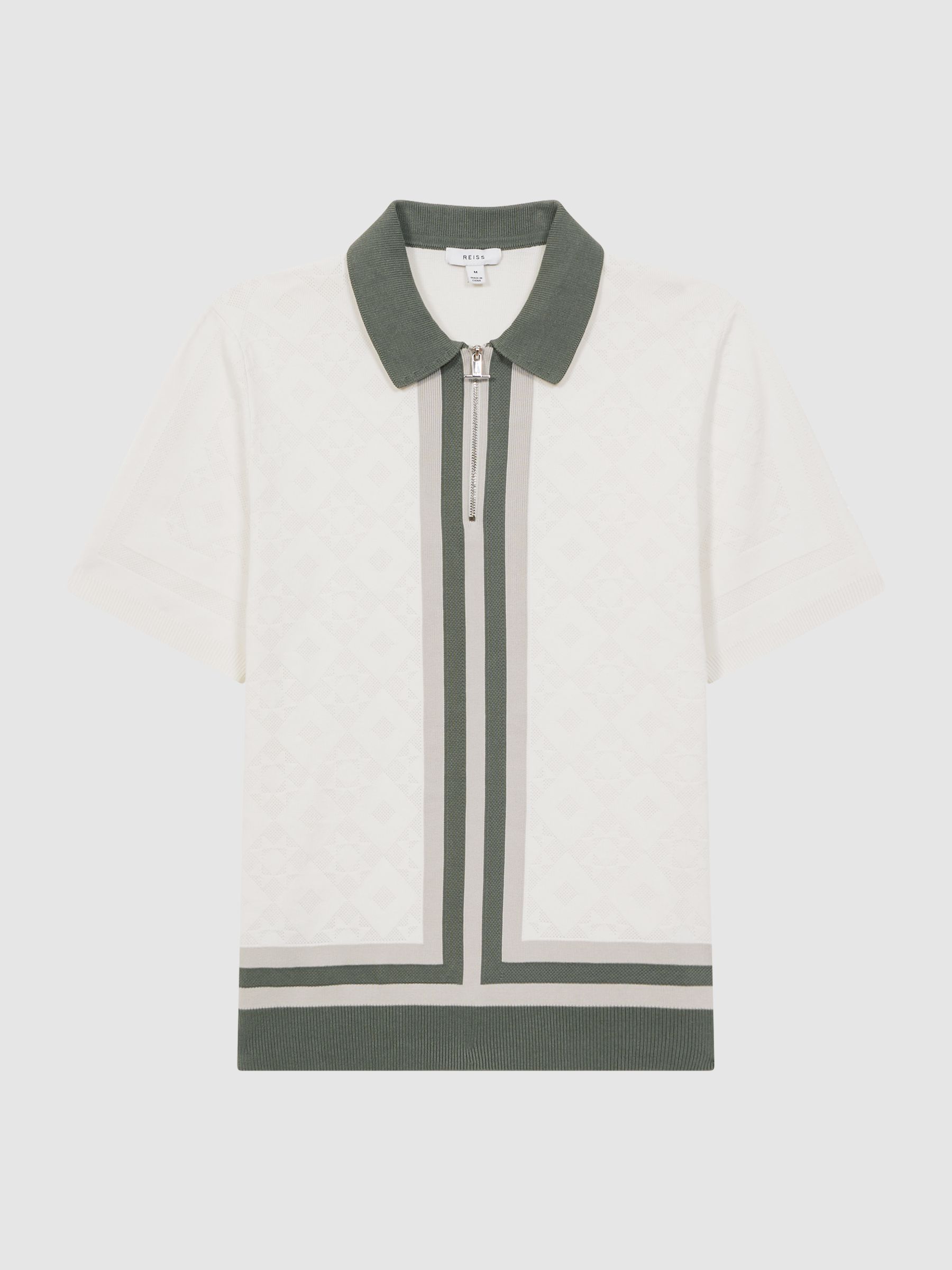 Slim Fit Cotton Knitted Half-Zip Polo T-Shirt in Ecru - Image 2 of 4 Slim Fit Cotton Knitted Half-Zip Polo T-Shirt in Ecru - Image 2 of 4