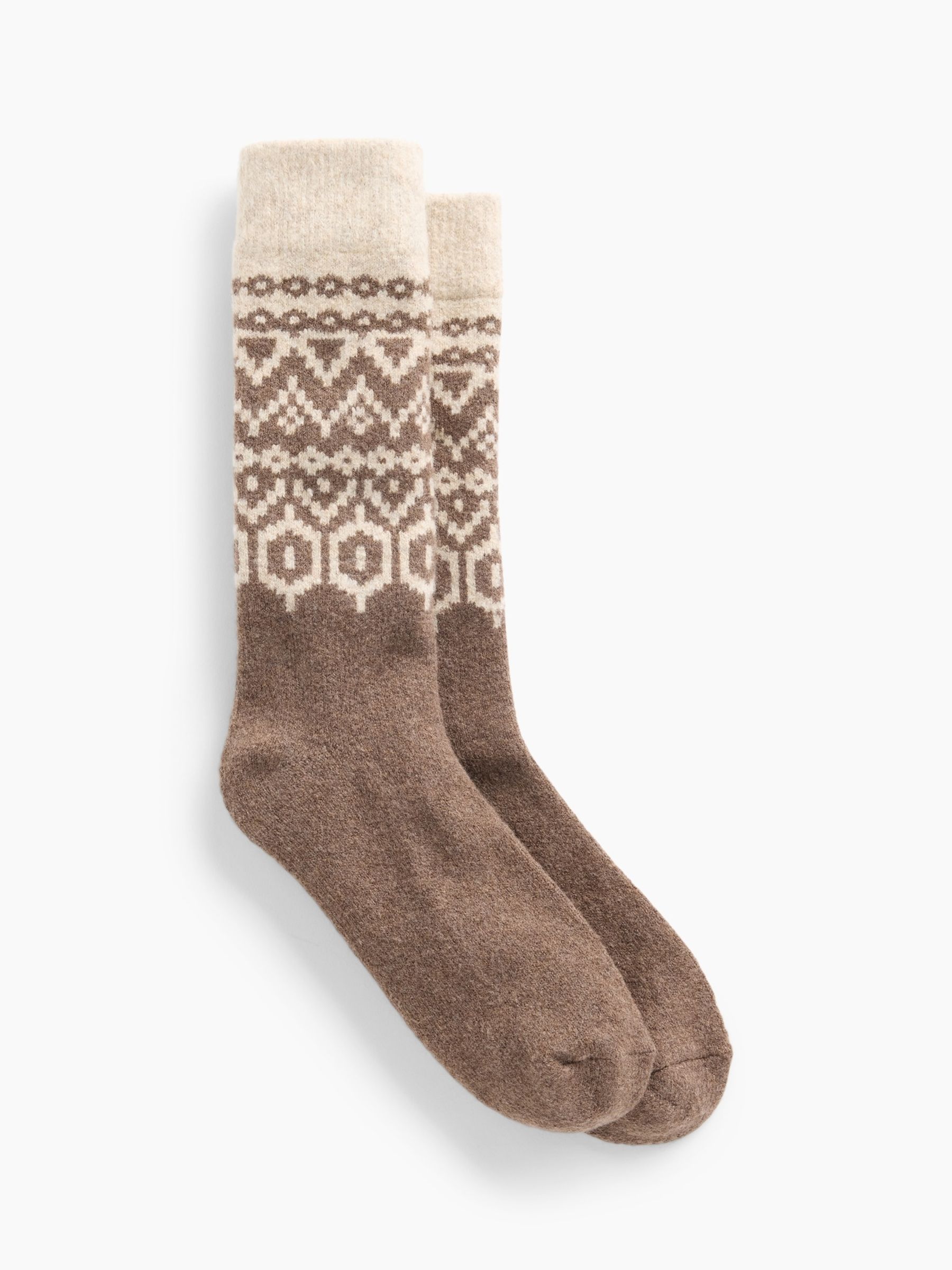Brown Fair Isle CashSoft Crew Socks - Image 1 of 2