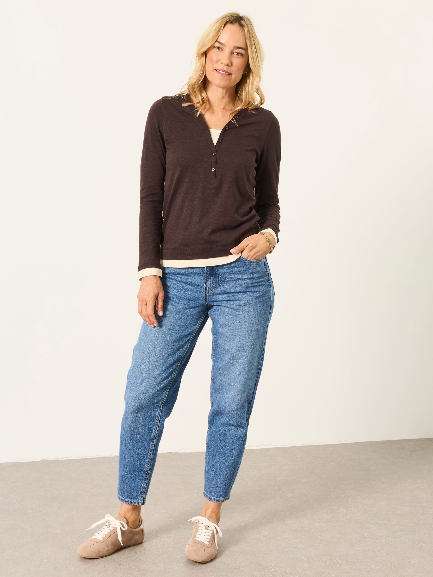 Mia Chocolate Brown Henley Top - Image 4 of 5