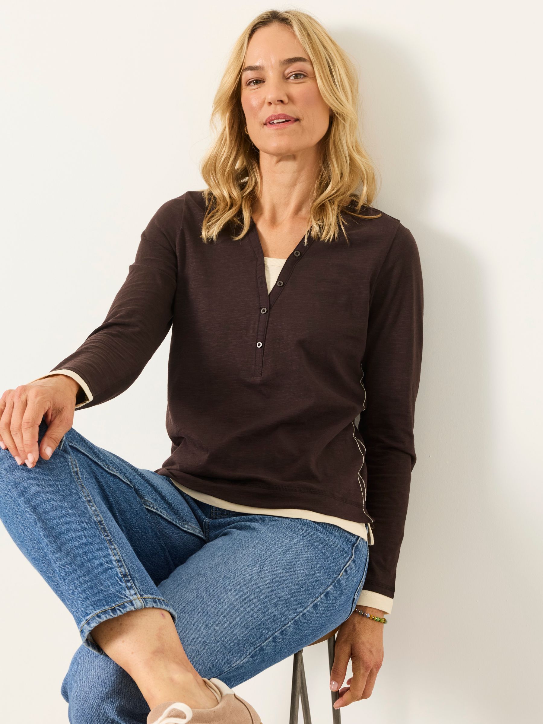 Mia Chocolate Brown Henley Top - Image 5 of 5