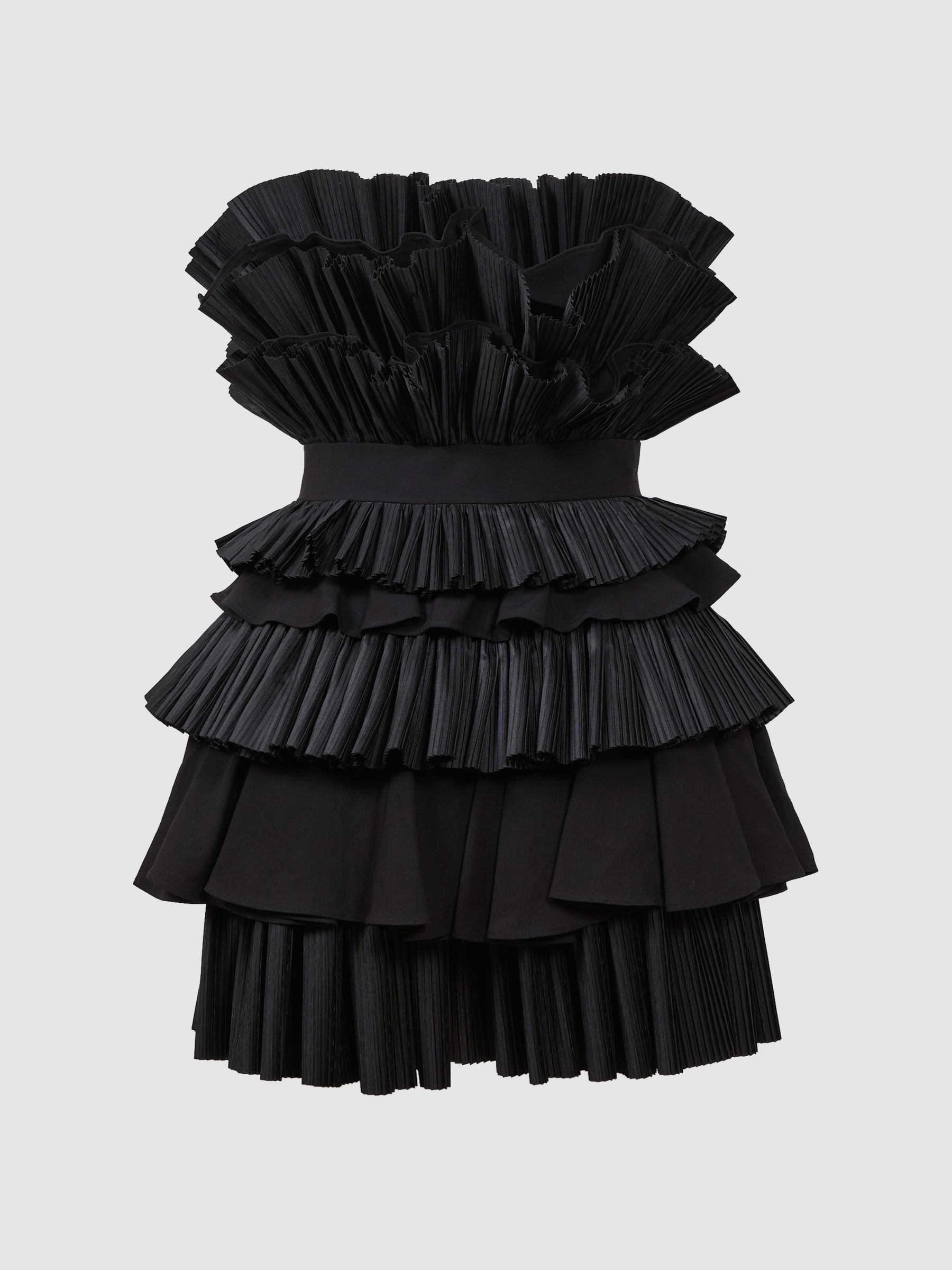 Acler Strapless Tiered Mini Dress in Black - Image 2 of 5