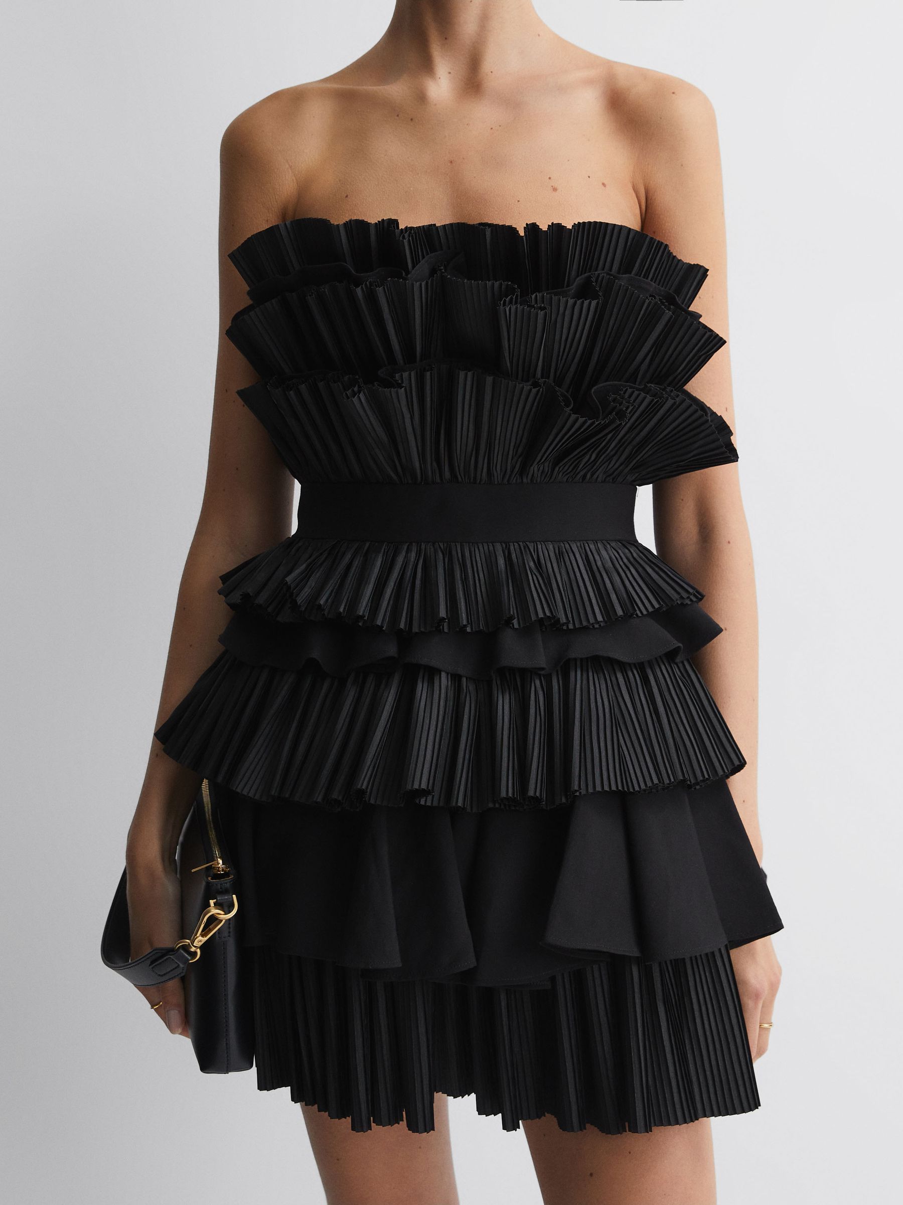 Acler Strapless Tiered Mini Dress in Black - Image 3 of 5