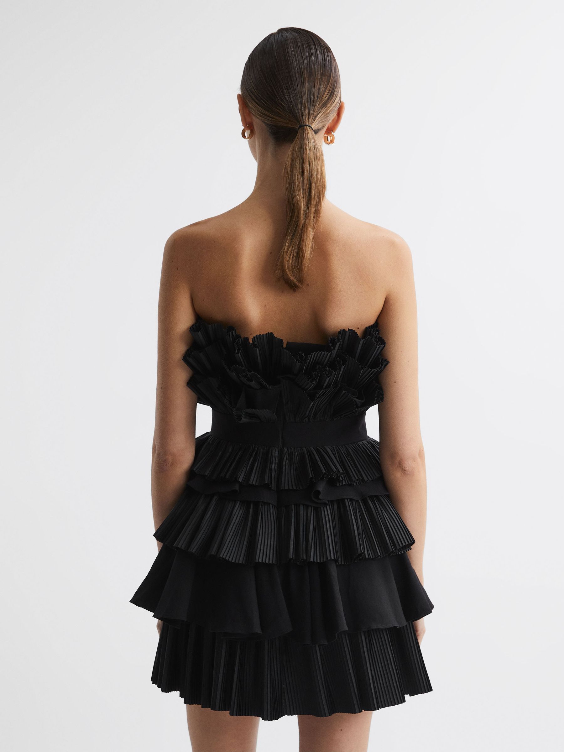 Acler Strapless Tiered Mini Dress in Black - Image 4 of 5