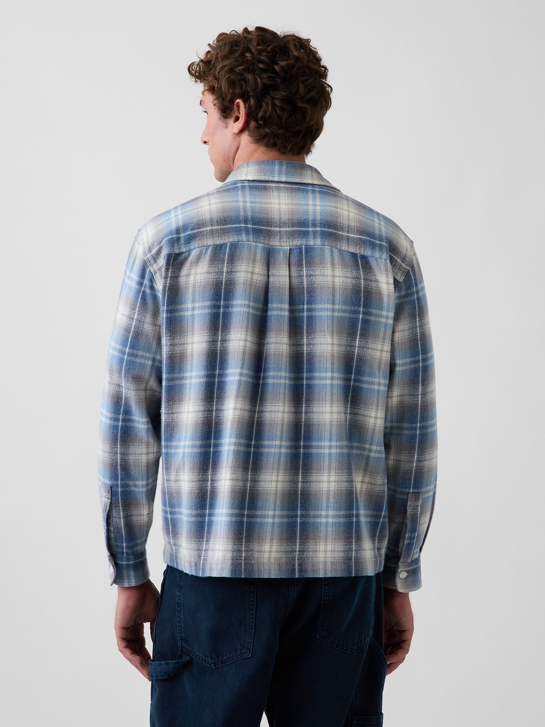 Blue Check Relaxed Straight-Hem Flannel Shirt - Image 2 of 4 Blue Check Relaxed Straight-Hem Flannel Shirt - Image 2 of 4