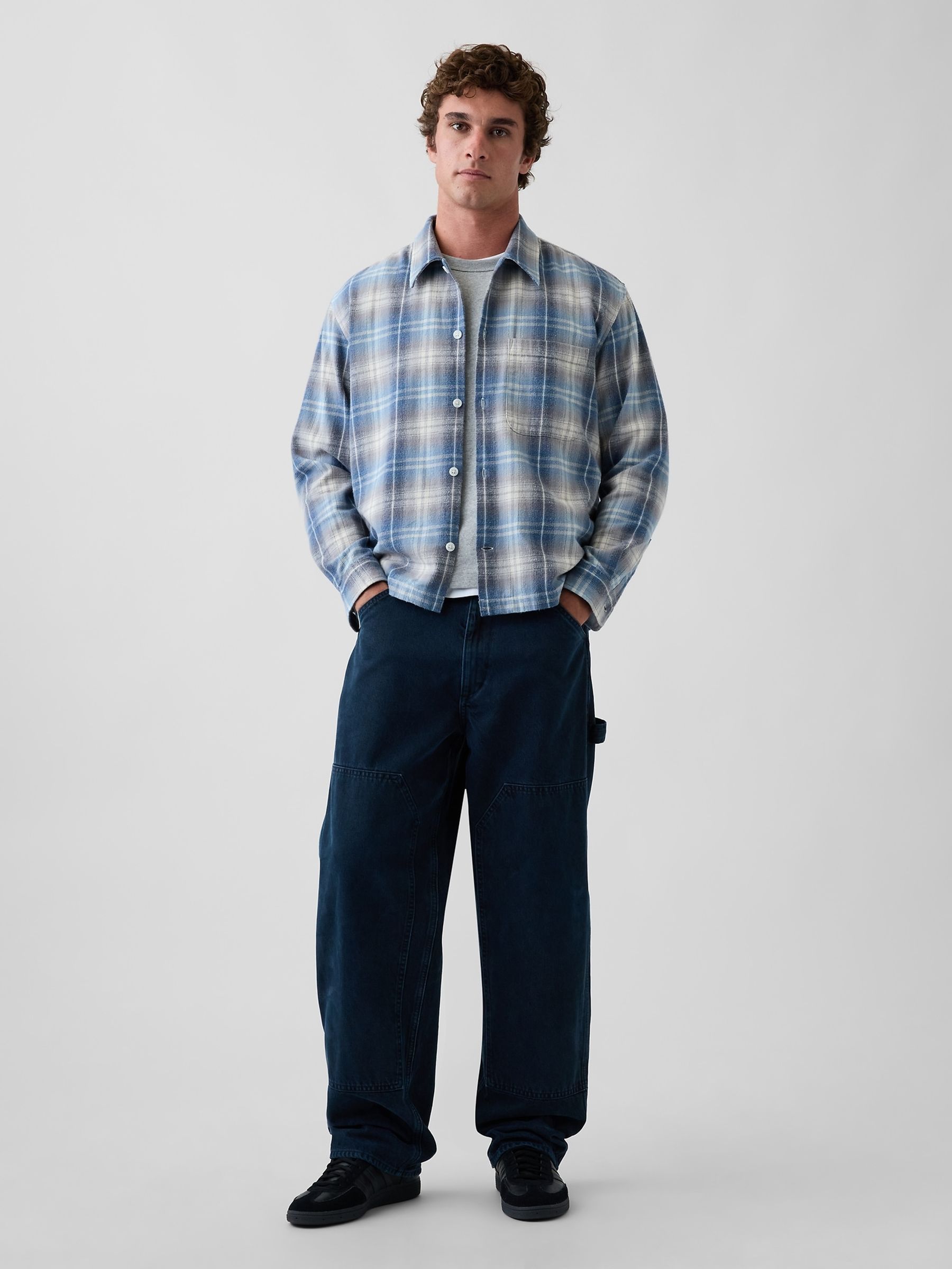 Blue Check Relaxed Straight-Hem Flannel Shirt - Image 3 of 4