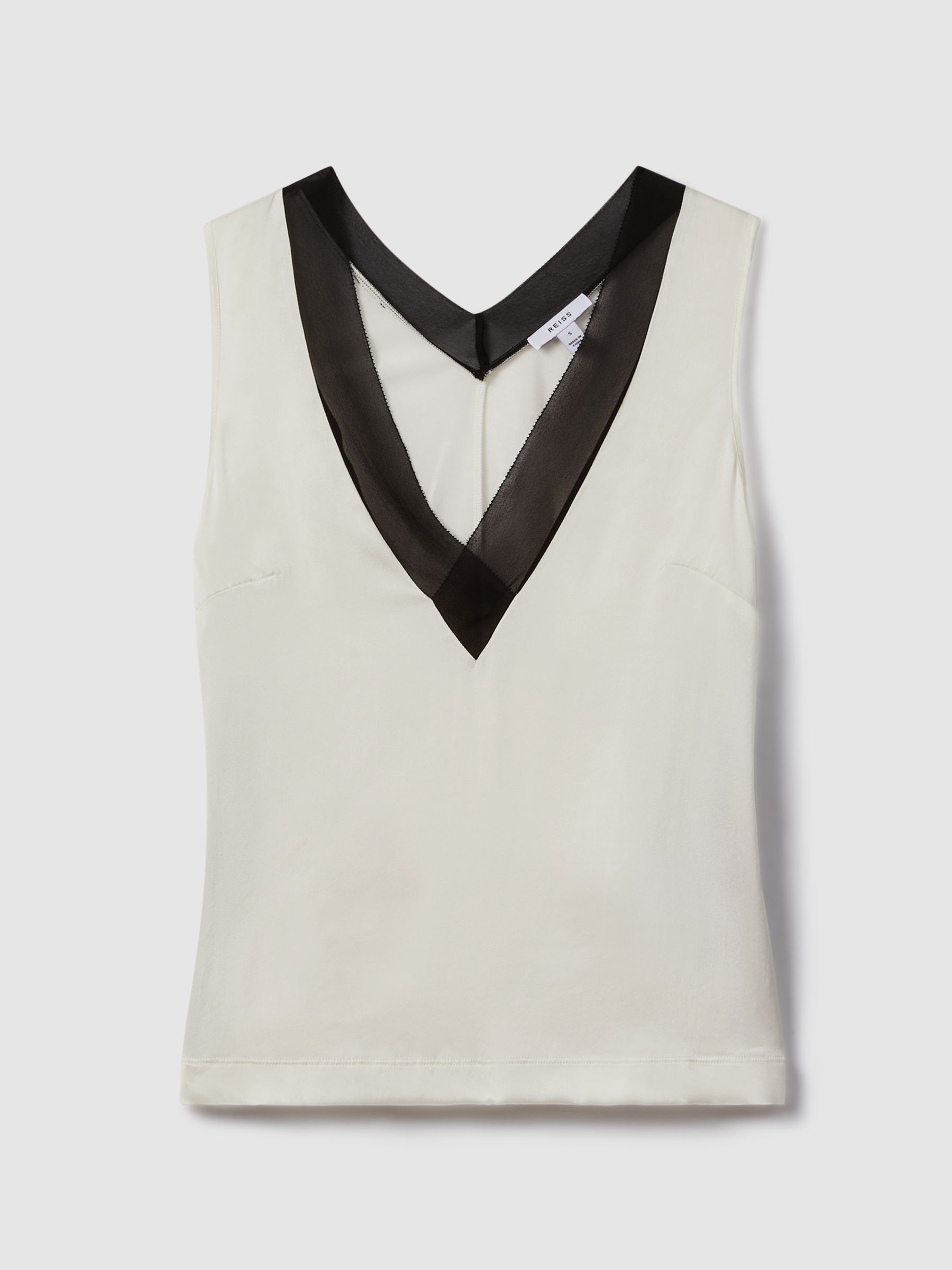 Silk Front Colourblock Vest in Ivory/Black - Image 2 of 6