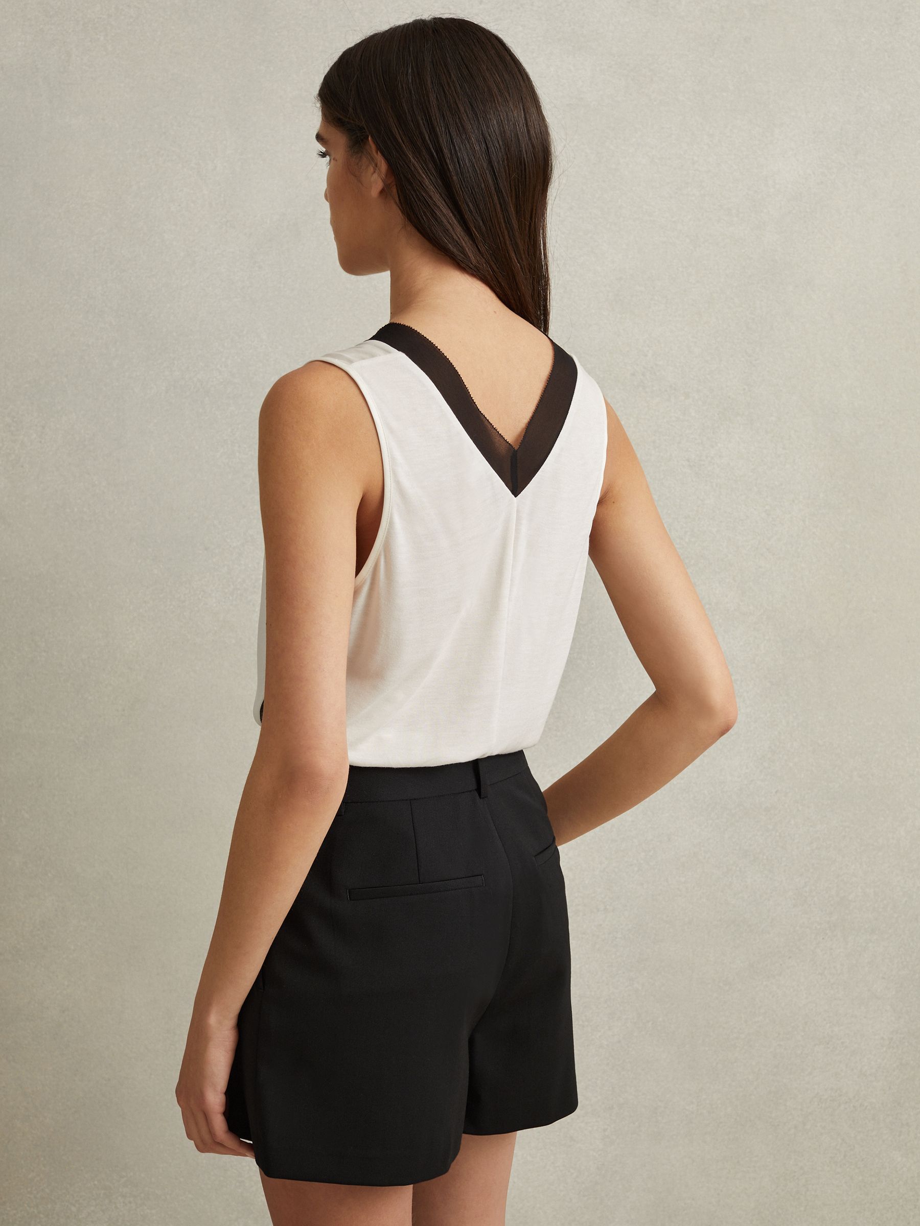 Silk Front Colourblock Vest in Ivory/Black - Image 5 of 6