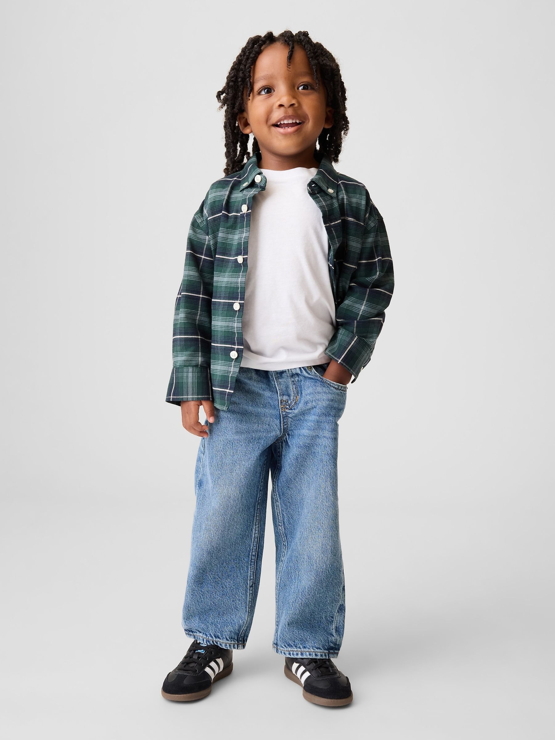 Medium Wash Pull On Baggy Jeans - Image 1 of 4 Medium Wash Pull On Baggy Jeans - Image 1 of 4