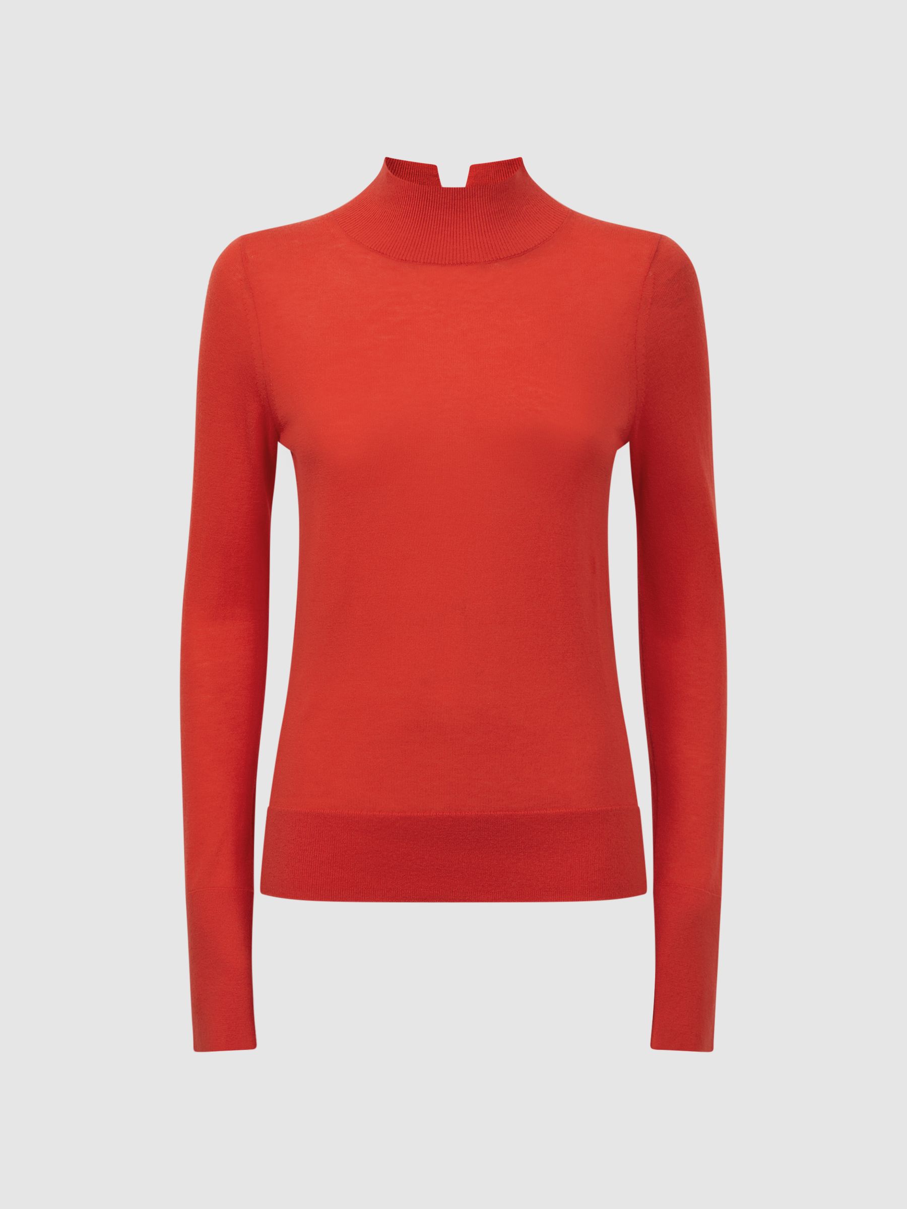 Merino Wool Fitted Funnel Neck Top in Coral - Image 2 of 5