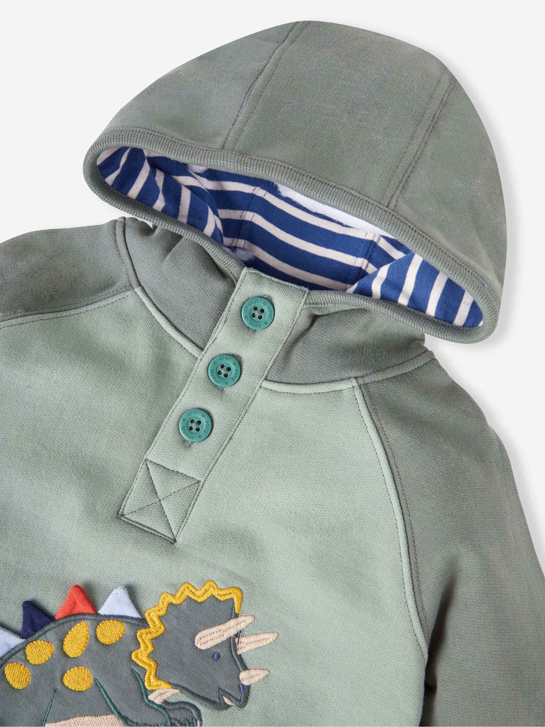 Khaki Green Triceratops Boys' Appliqué Novelty Hoodie - Image 2 of 3
