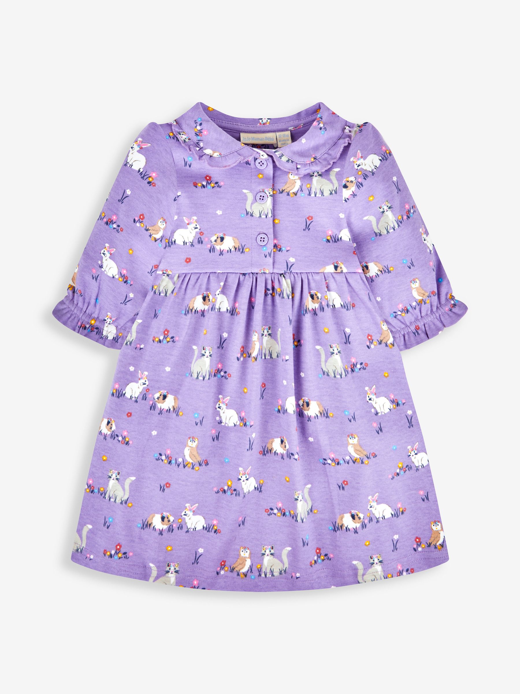 Lilac Girls' Animal Friends Button Front Dress With Collar - Image 1 of 3
