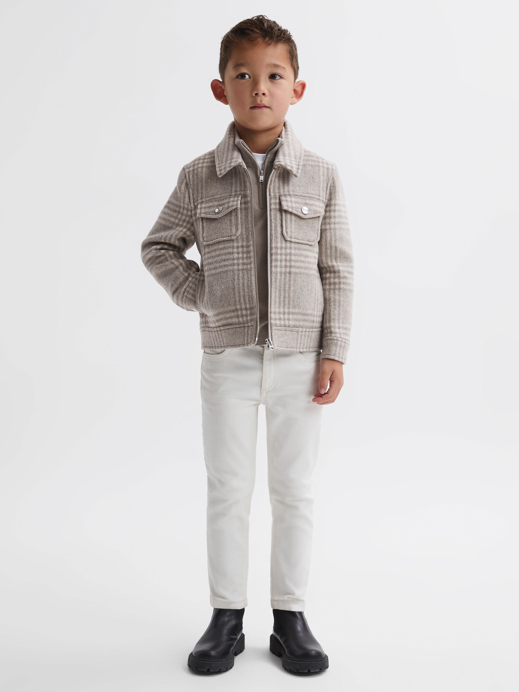 9-14 yrs Wool Trucker Jacket in Oatmeal Check - Image 1 of 5