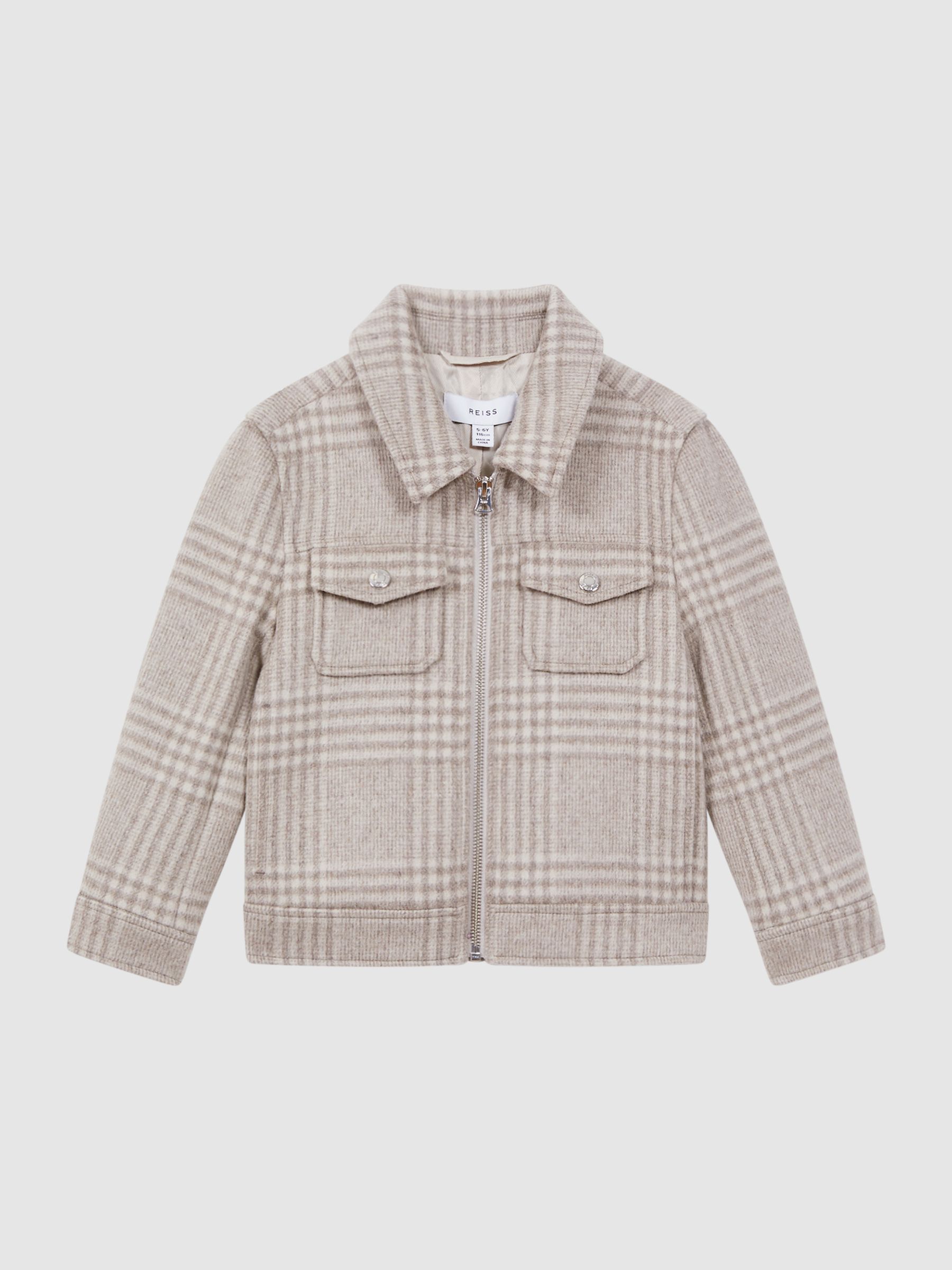 9-14 yrs Wool Trucker Jacket in Oatmeal Check - Image 2 of 5