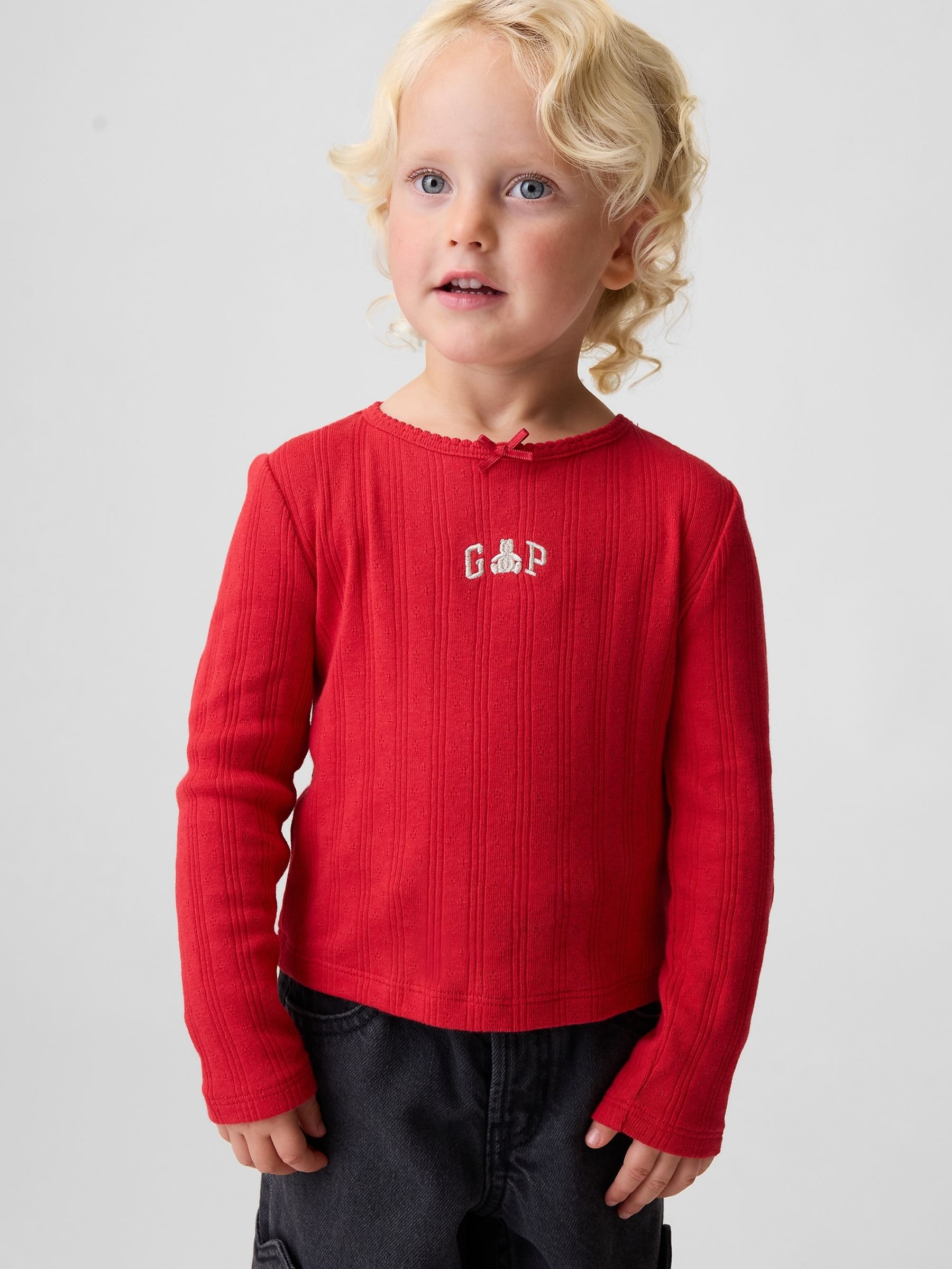 Red Arch Logo Pointelle Long Sleeve T-Shirt - Image 1 of 4