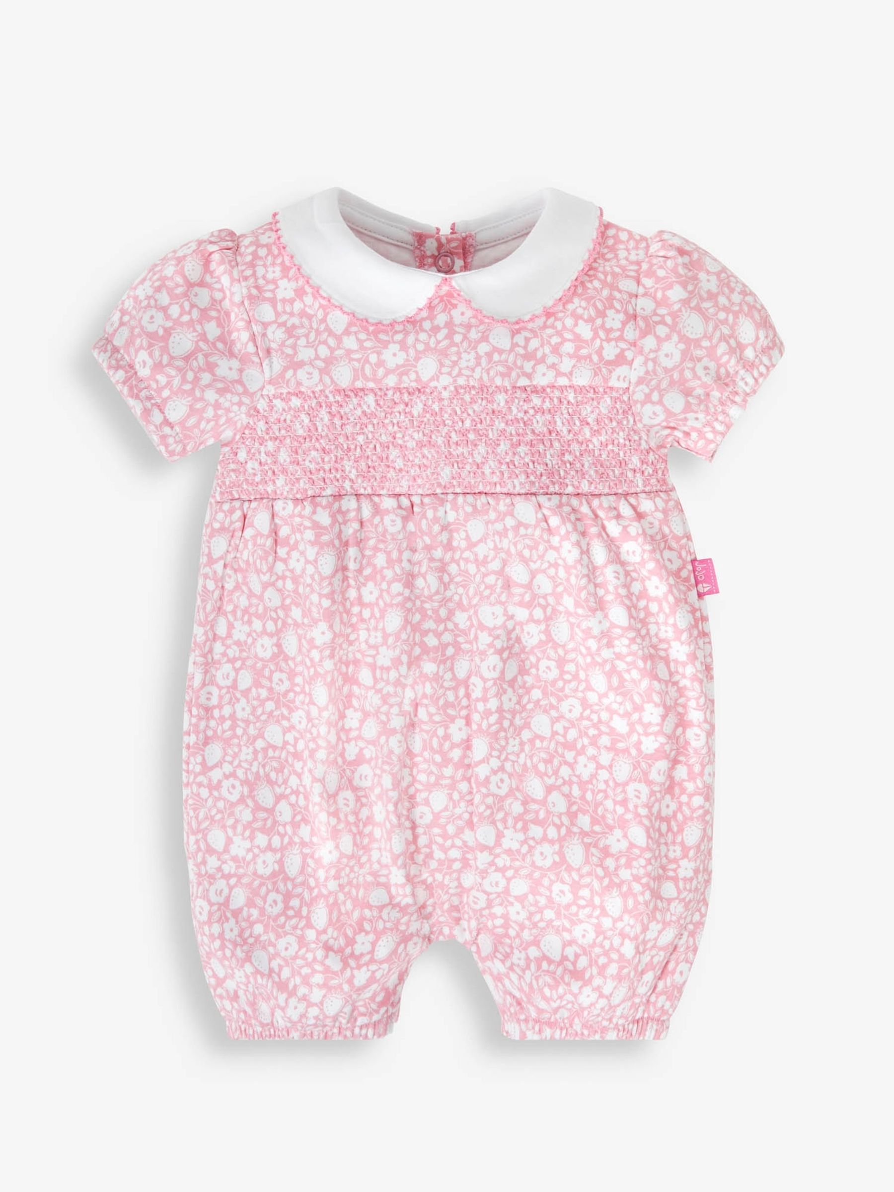 Pink 2-Piece Strawberry Floral Print Smocked Romper & Headband Set - Image 2 of 4